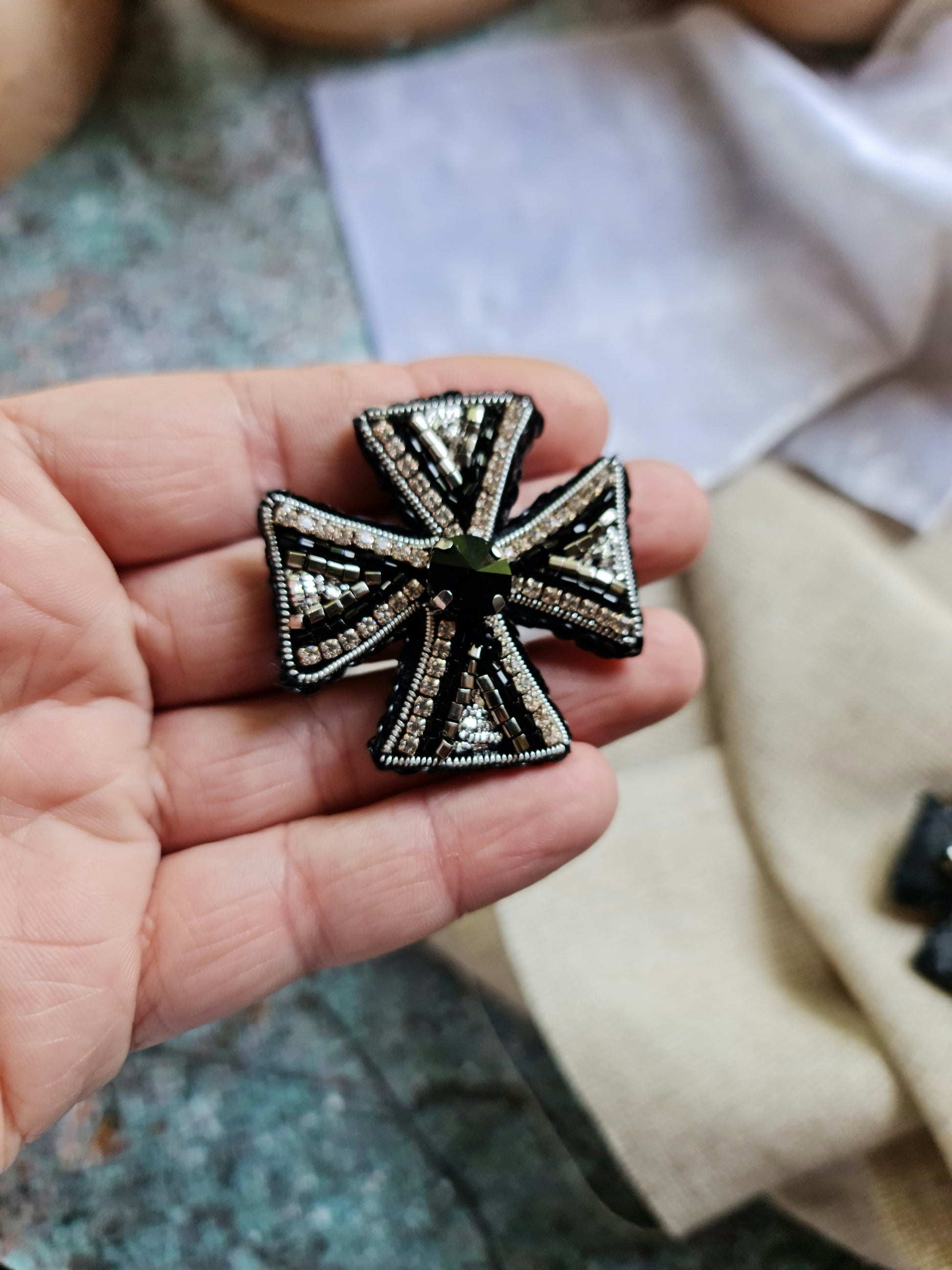 Cross Beaded Brooch