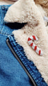 Handmade Christmas candy cane brooch embroidered with red and white beads, festive holiday pin, 8 x 4.5 cm.