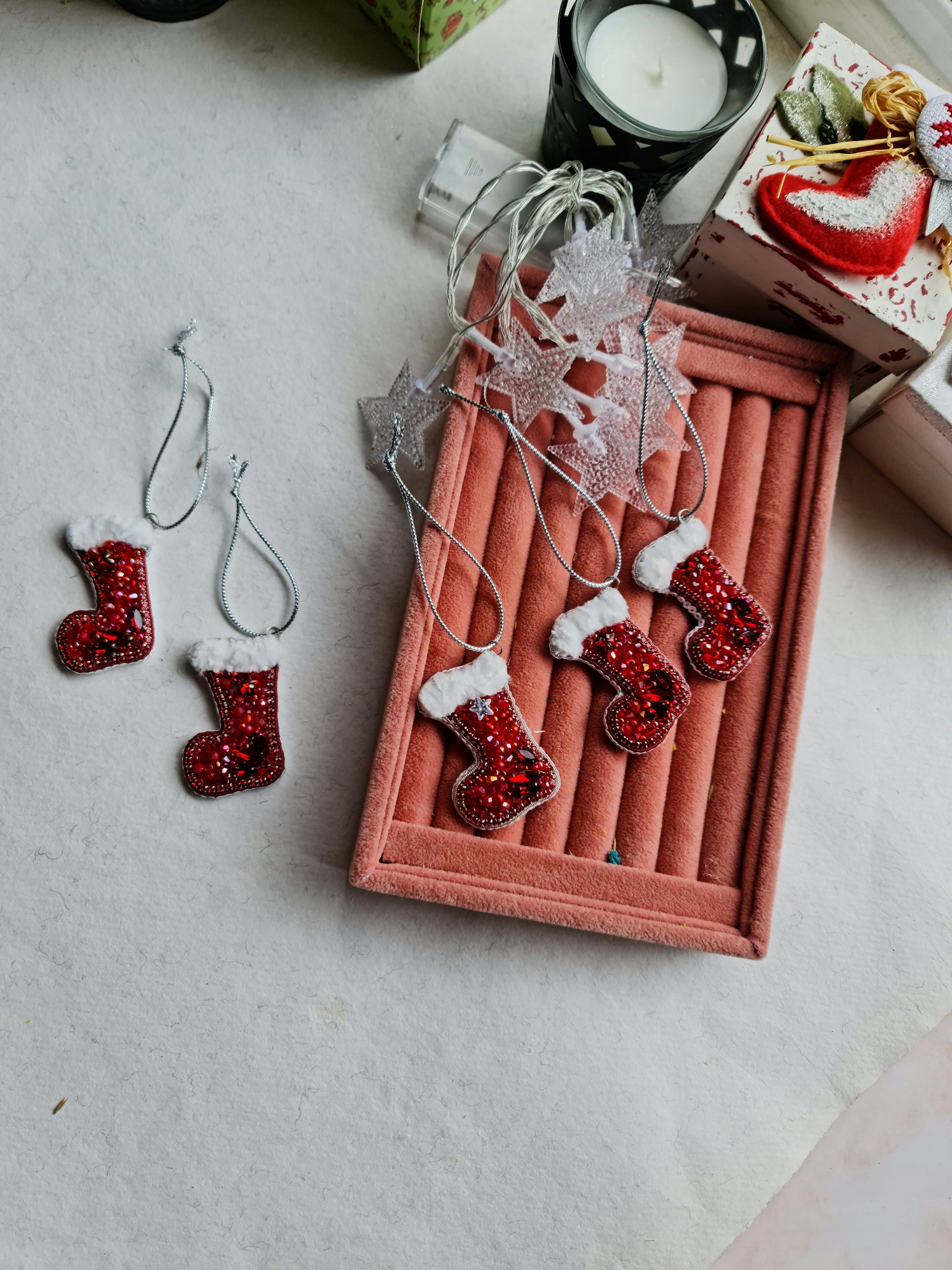 Beaded Christmas Stocking Brooch Ornament