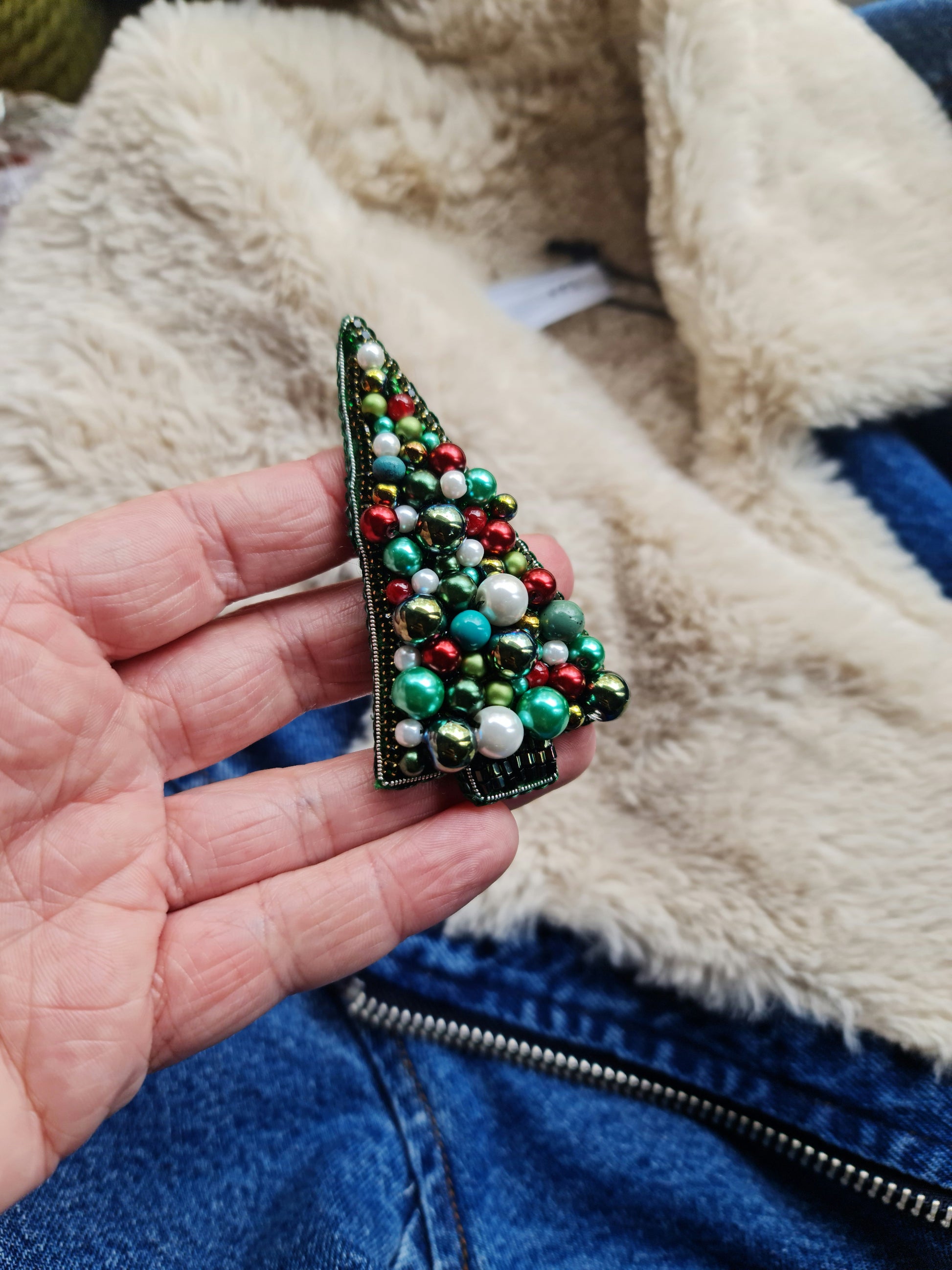 Christmas Tree Beaded Brooch