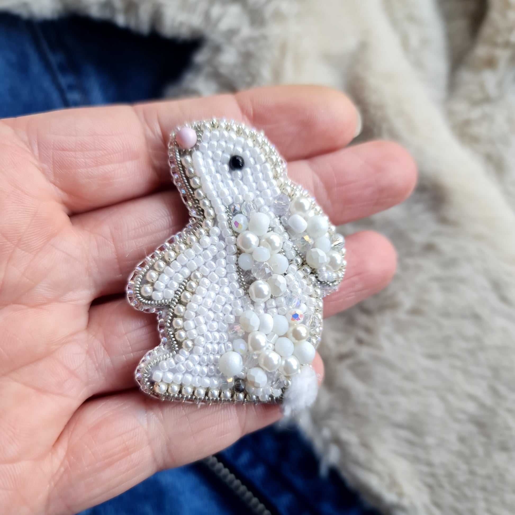 Mini Bunny Beaded Brooch