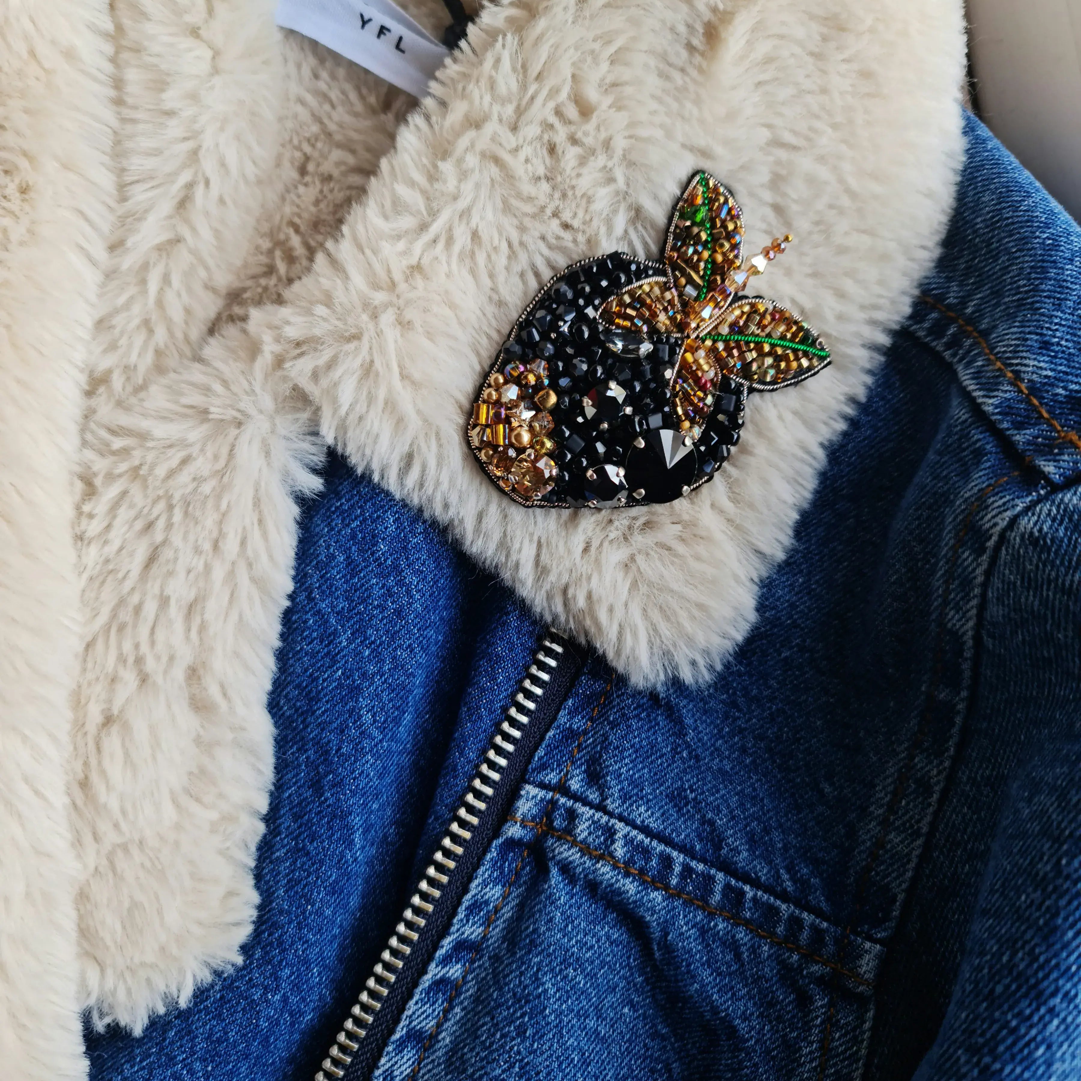 Black Strawberry Beaded Brooch
