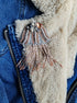 Blush pink jellyfish beaded brooch with crystal top and long beaded fringe tentacles
