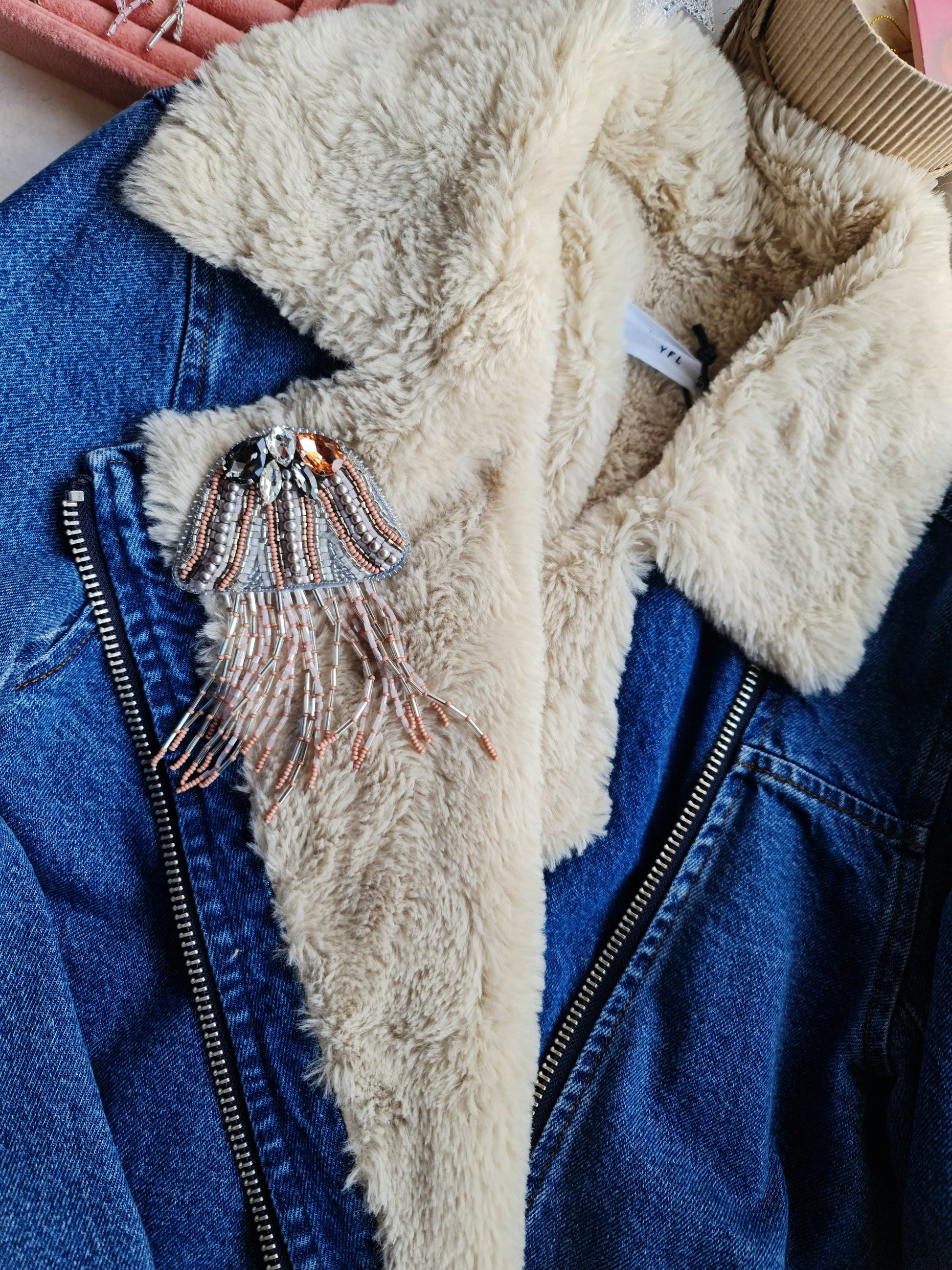 Blush Pink Jellyfish Beaded Brooch