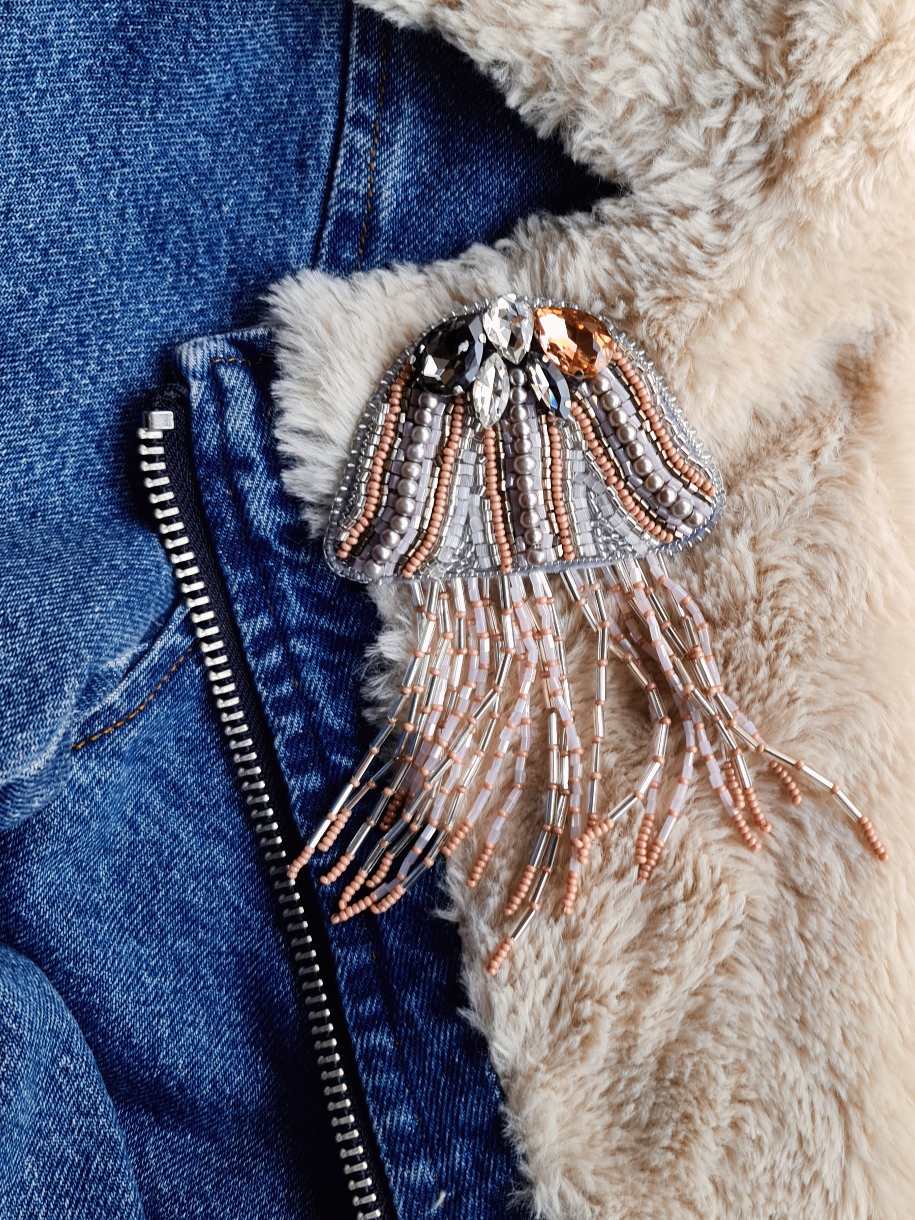 Blush Pink Jellyfish Beaded Brooch