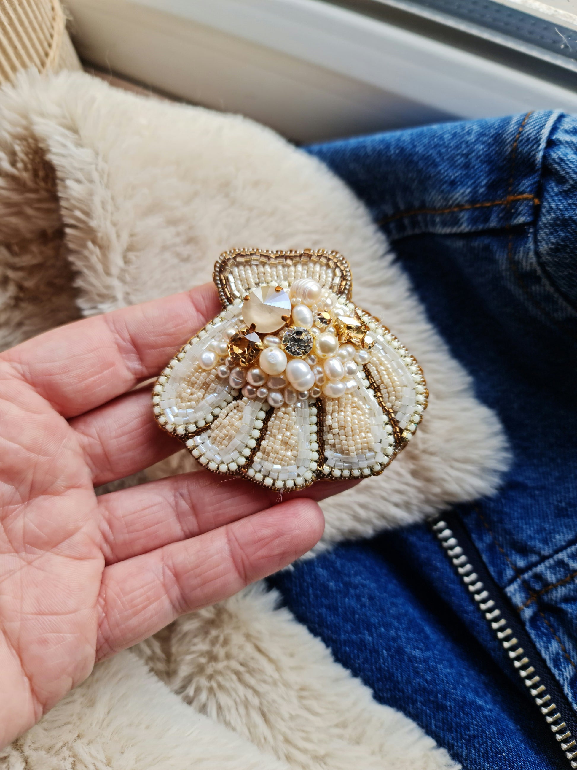 Pearl Shell Beaded Brooch