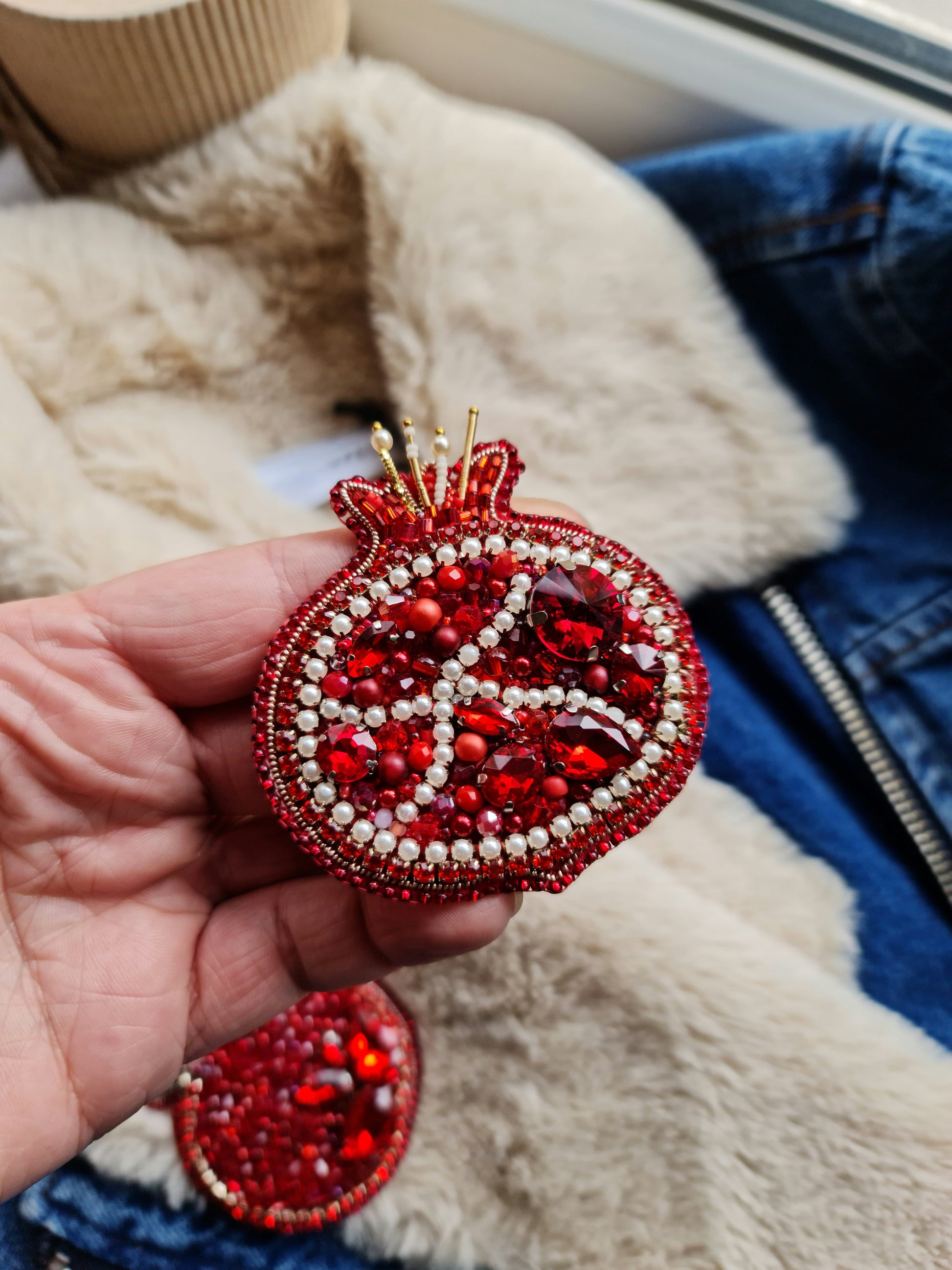 Pomegranate Beaded Brooch