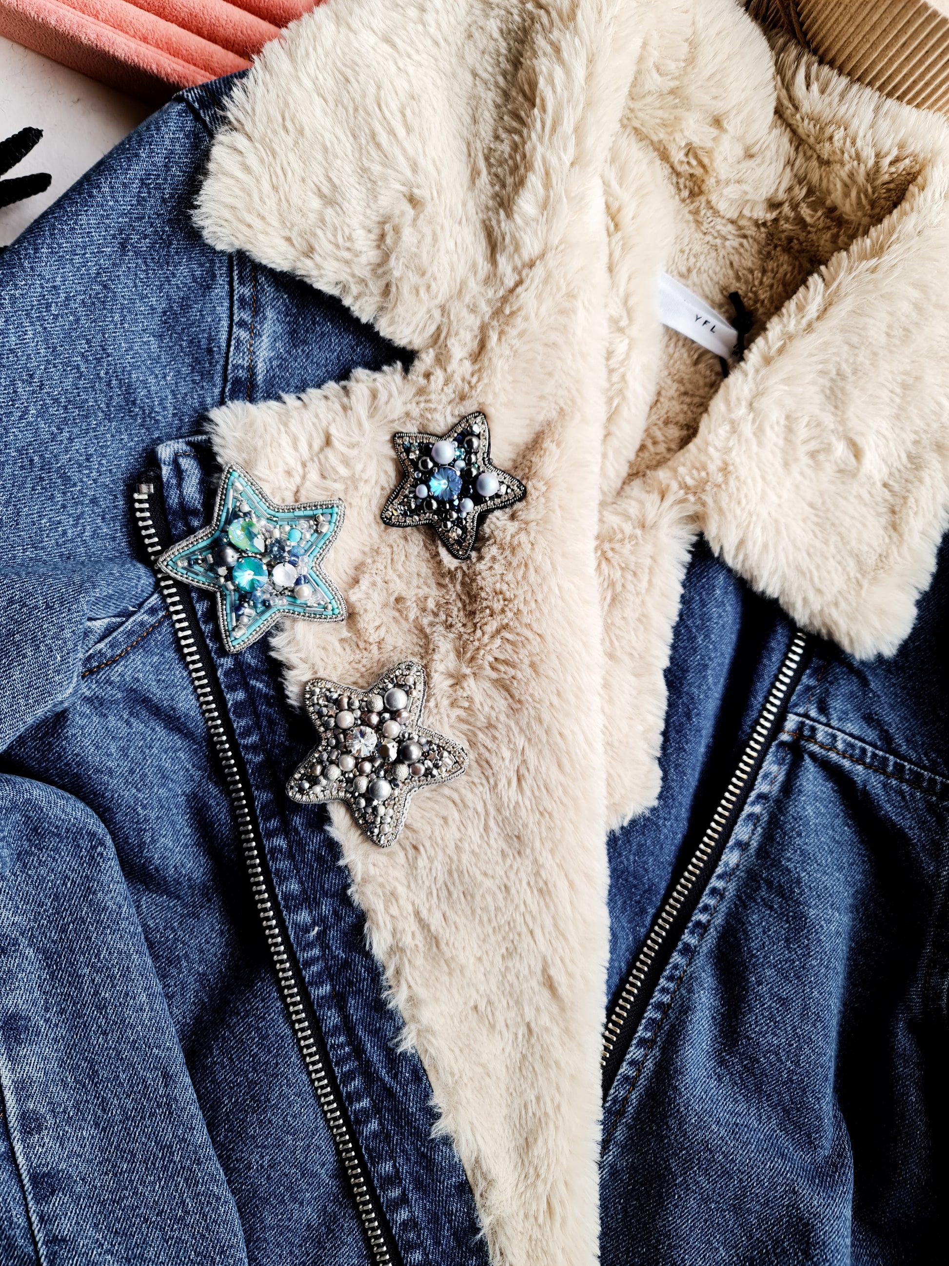 Blue Star Beaded Brooch
