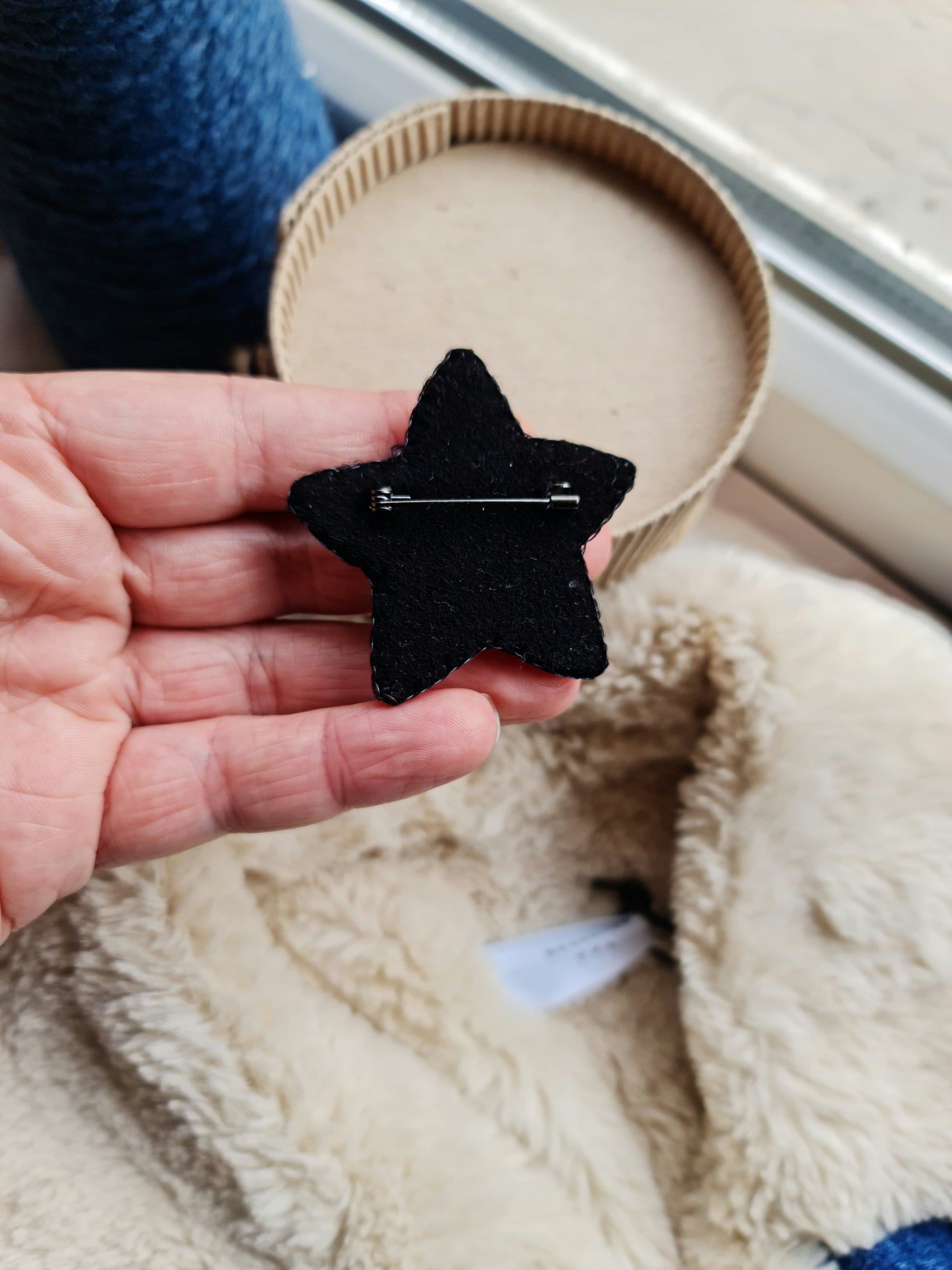 Blue Star Beaded Brooch
