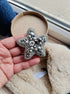 Silver star beaded brooch hand embroidered with pearls crystals and metallic bead details