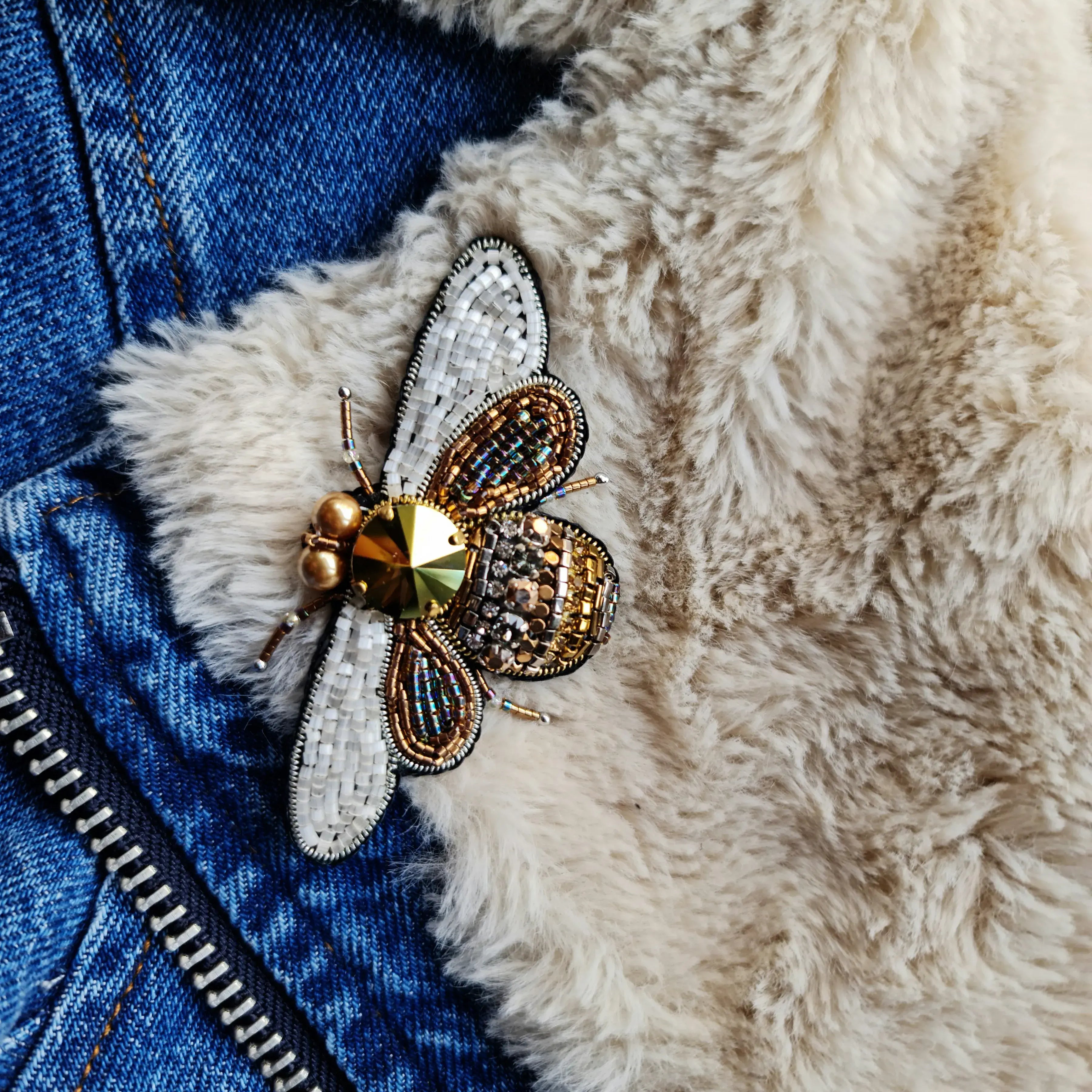 Gold Bee Beaded Brooch Pin