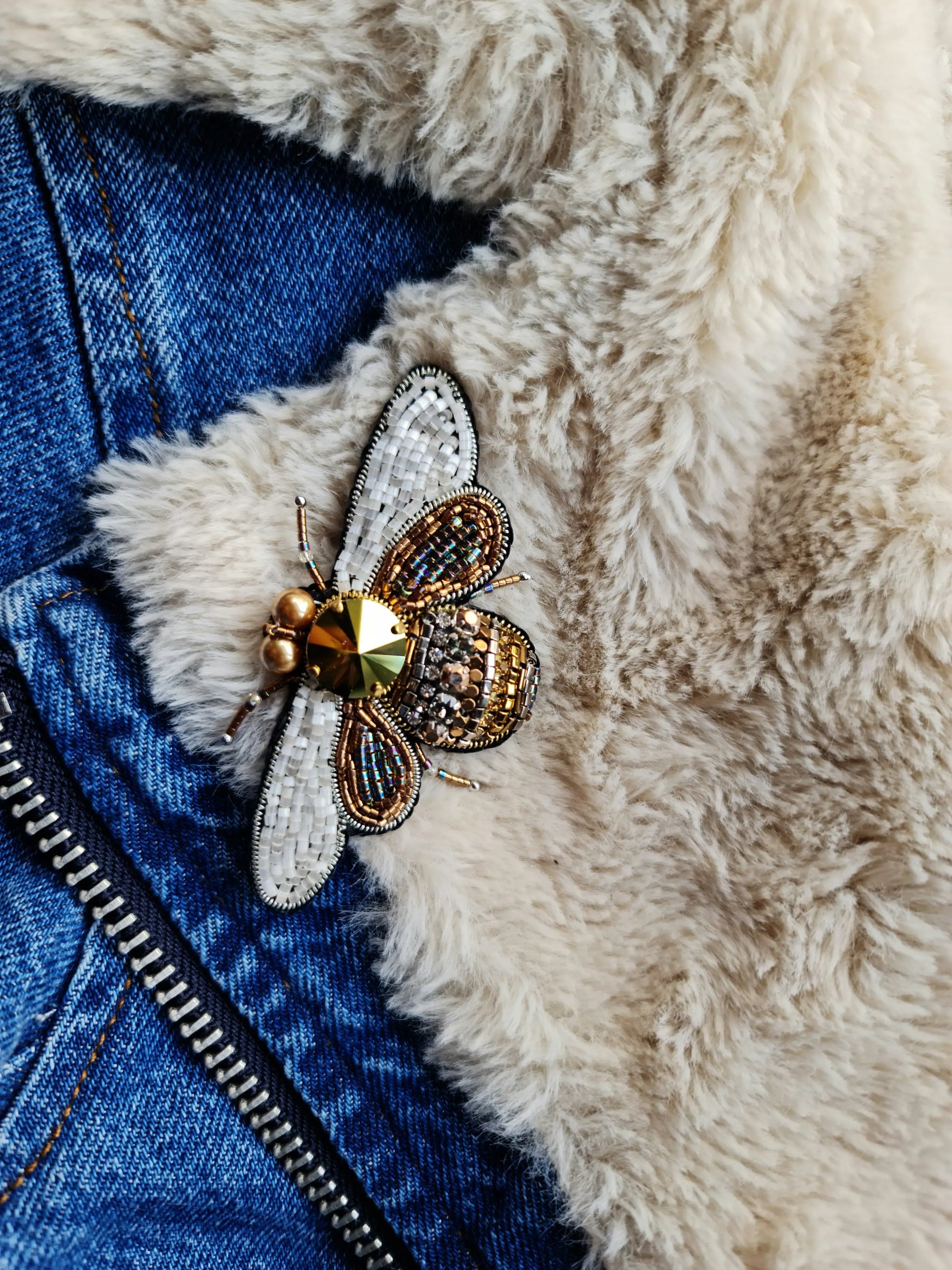 Gold Bee Beaded Brooch Pin