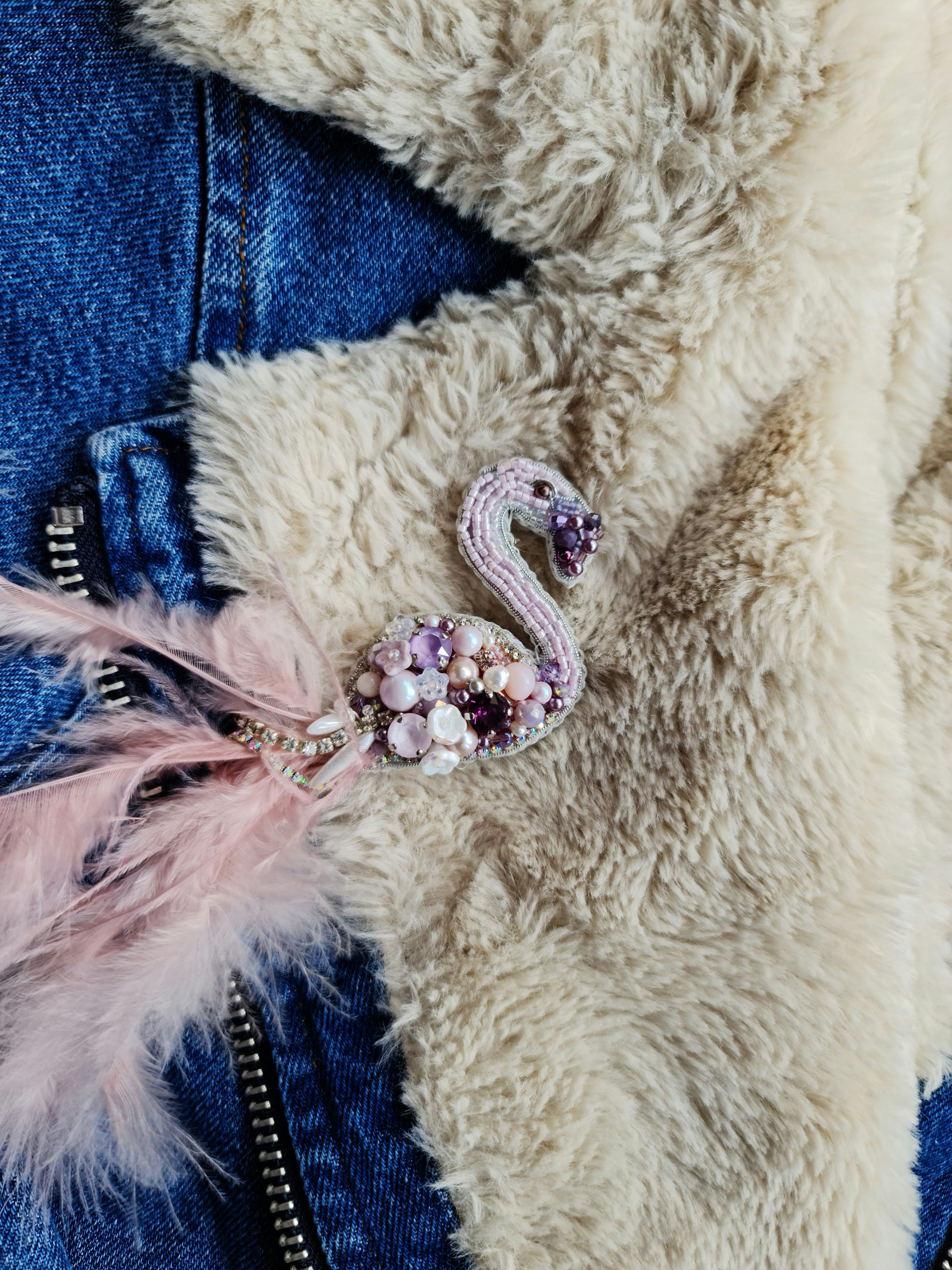 Flamingo Beaded Brooch