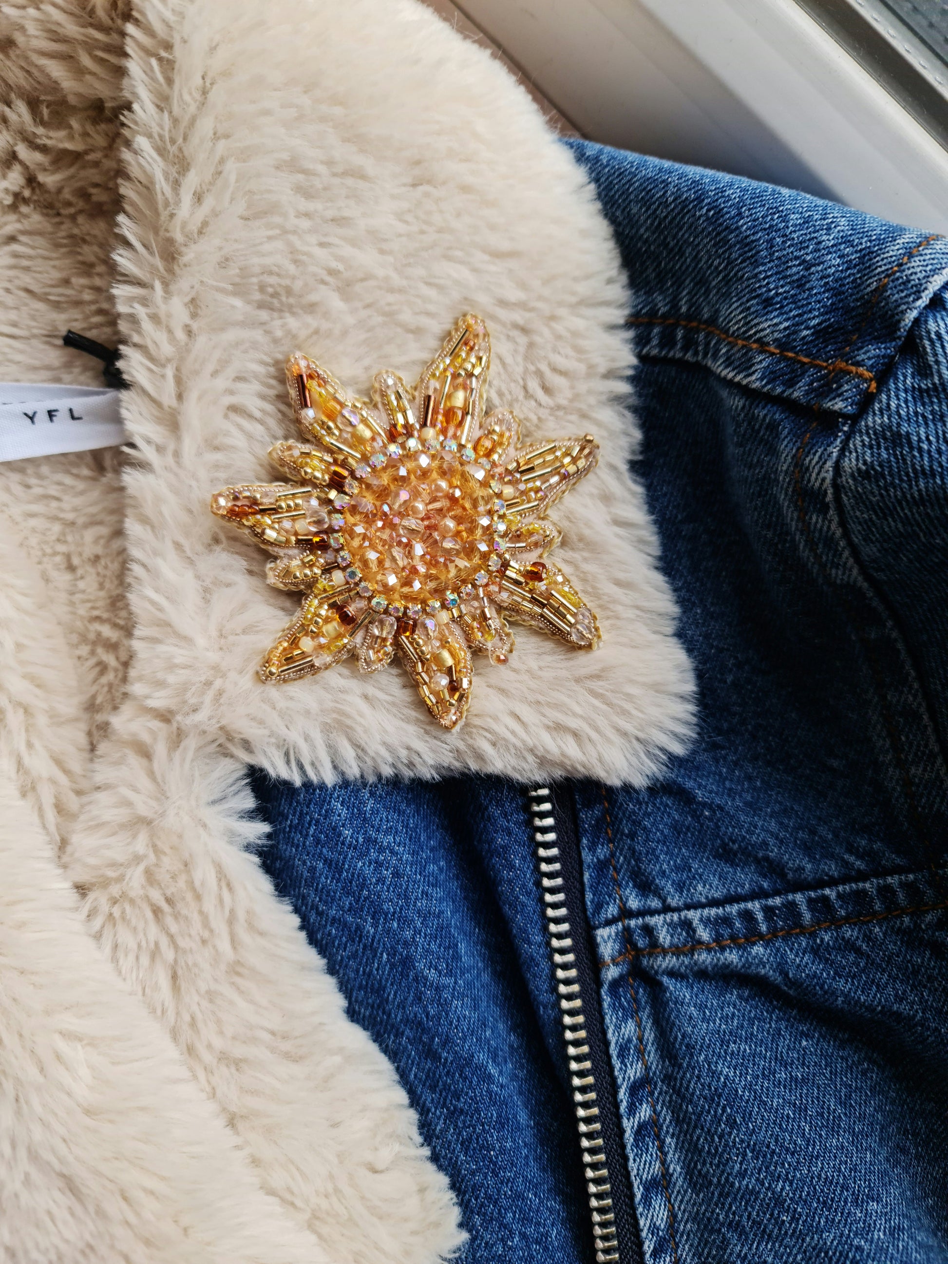 Sun and Moon Beaded Brooch