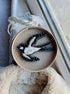 Black and white swallow beaded brooch hand embroidered with glass beads crystals and bird wing details