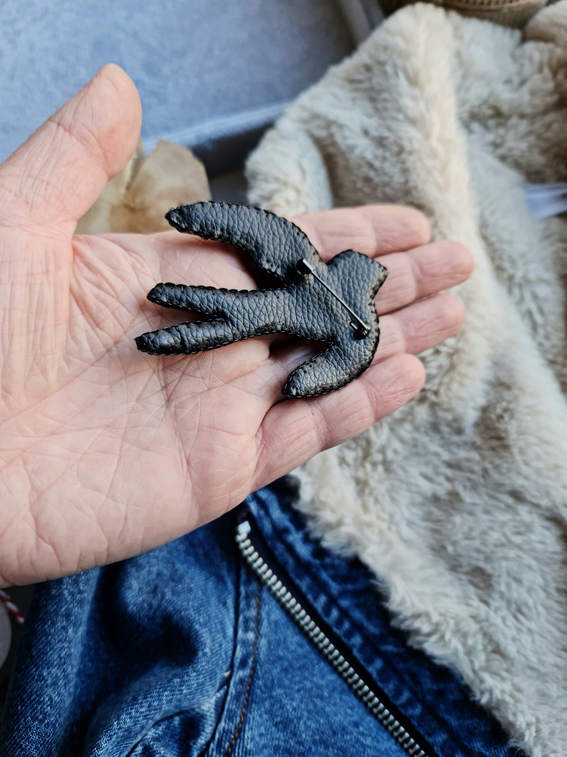 Black and White Swallow Beaded Brooch
