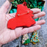 Handmade red Christmas truck brooch with green Christmas tree, embroidered with beads, crystals and sequins, festive holiday pin and Christmas gift.