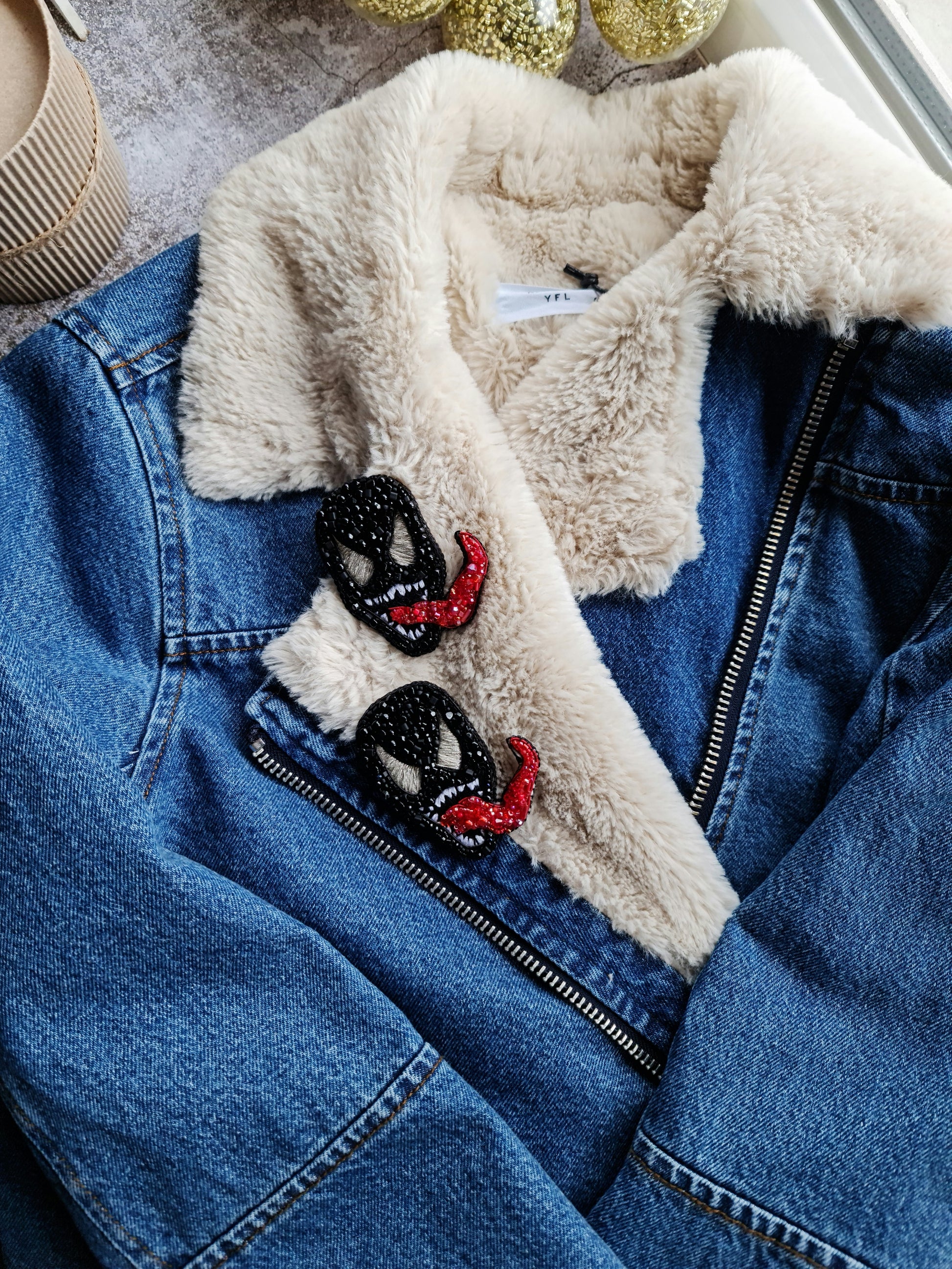 Black Monster Beaded Brooch