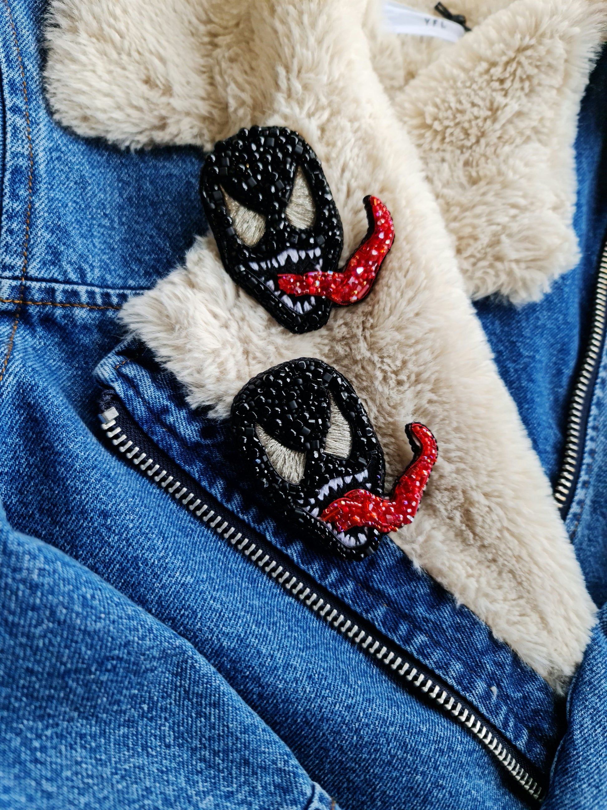 Black Monster Beaded Brooch
