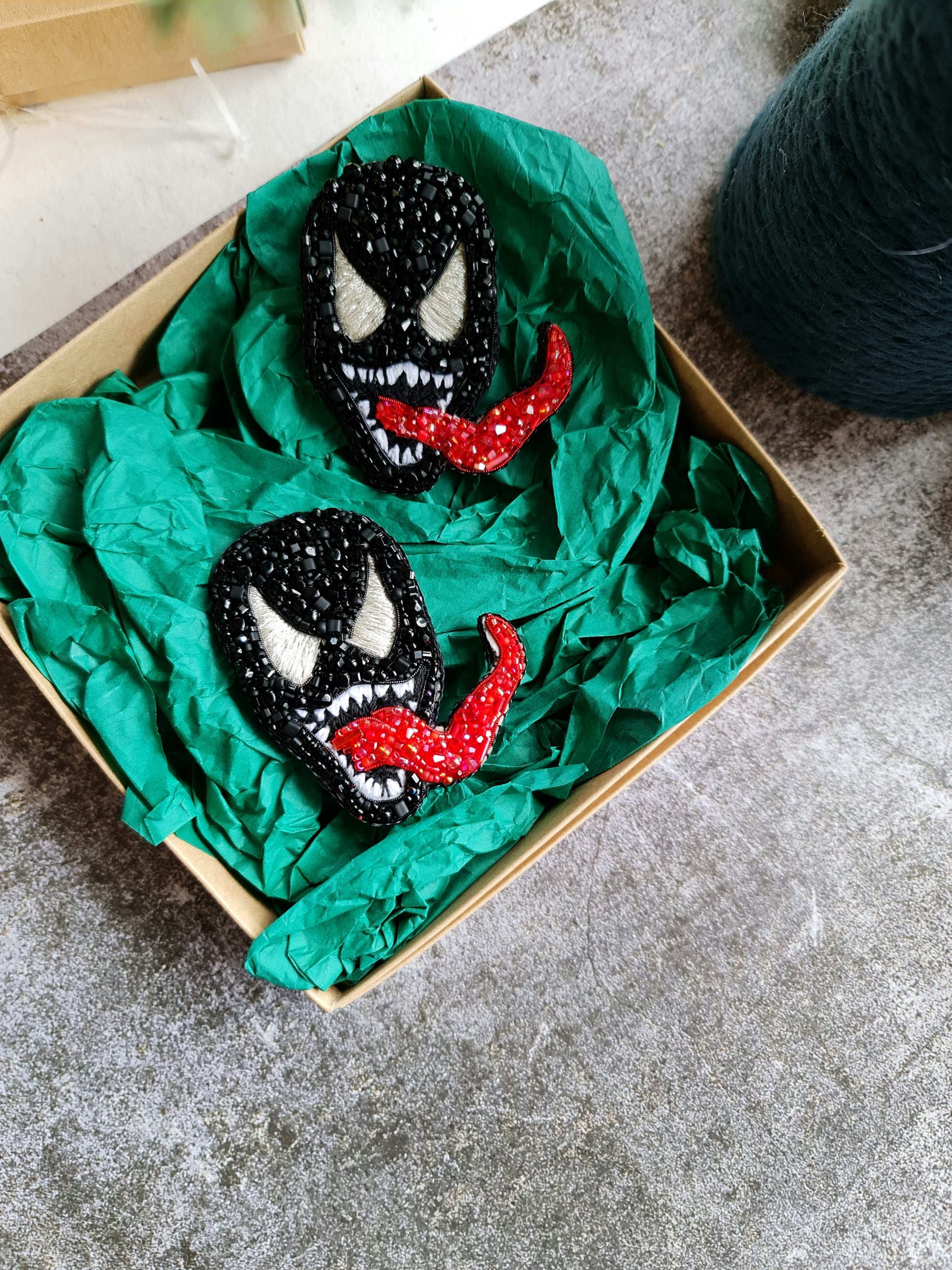 Black Monster Beaded Brooch