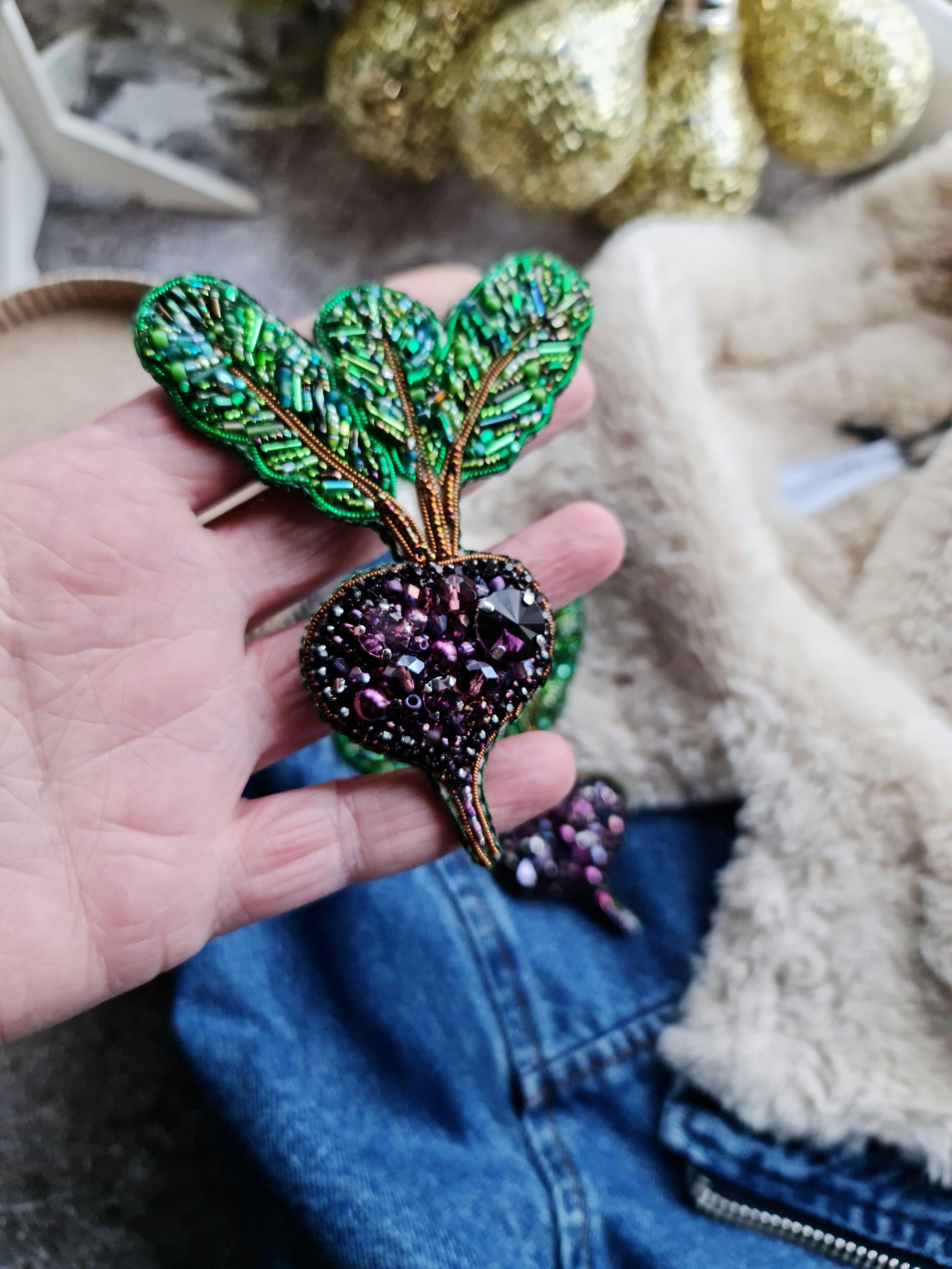 Gardener gift Purple Beet Crystal Pin, Vegetable Handmade jewelry Brooch