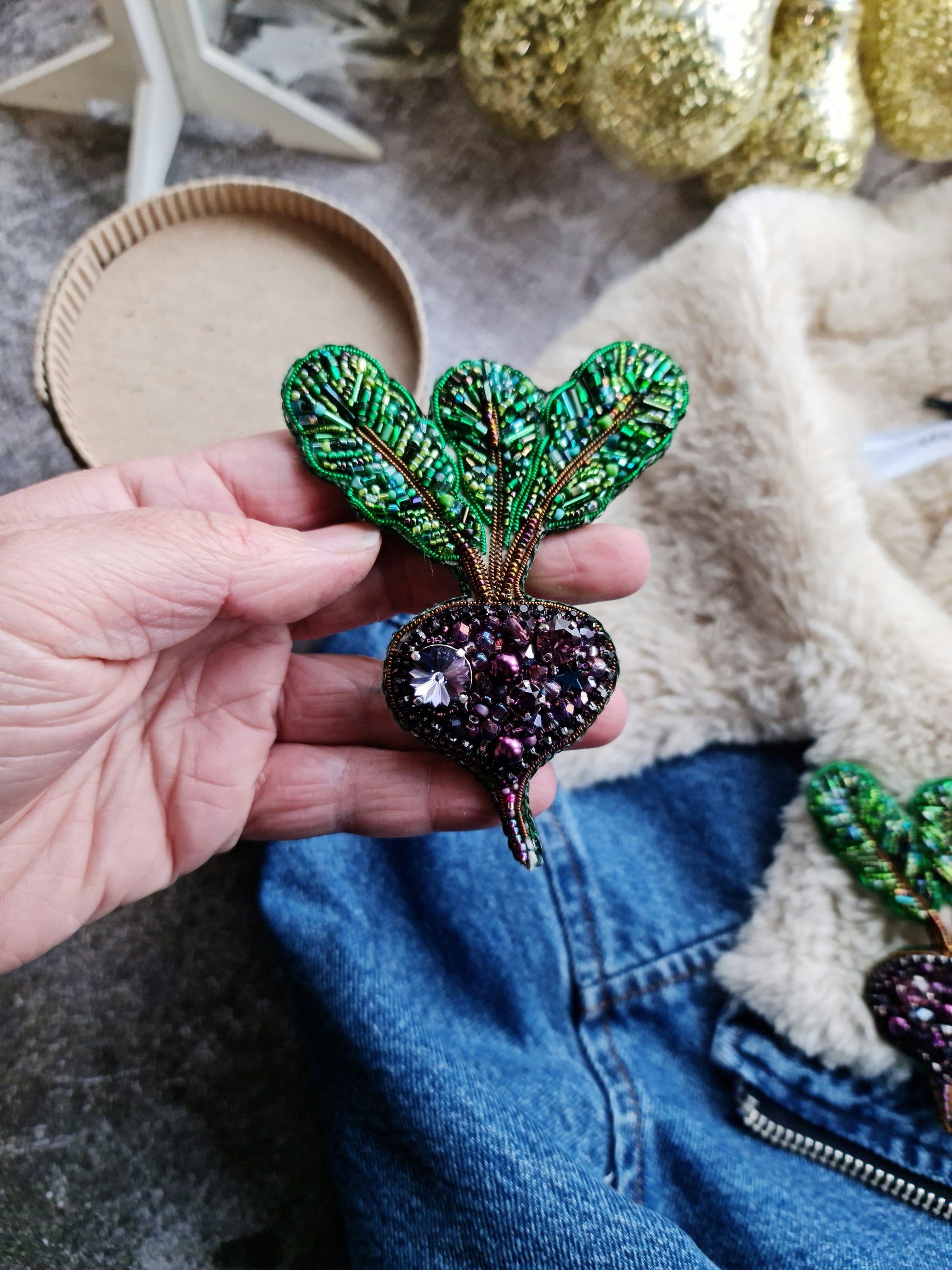 Gardener gift Purple Beet Crystal Pin, Vegetable Handmade jewelry Brooch