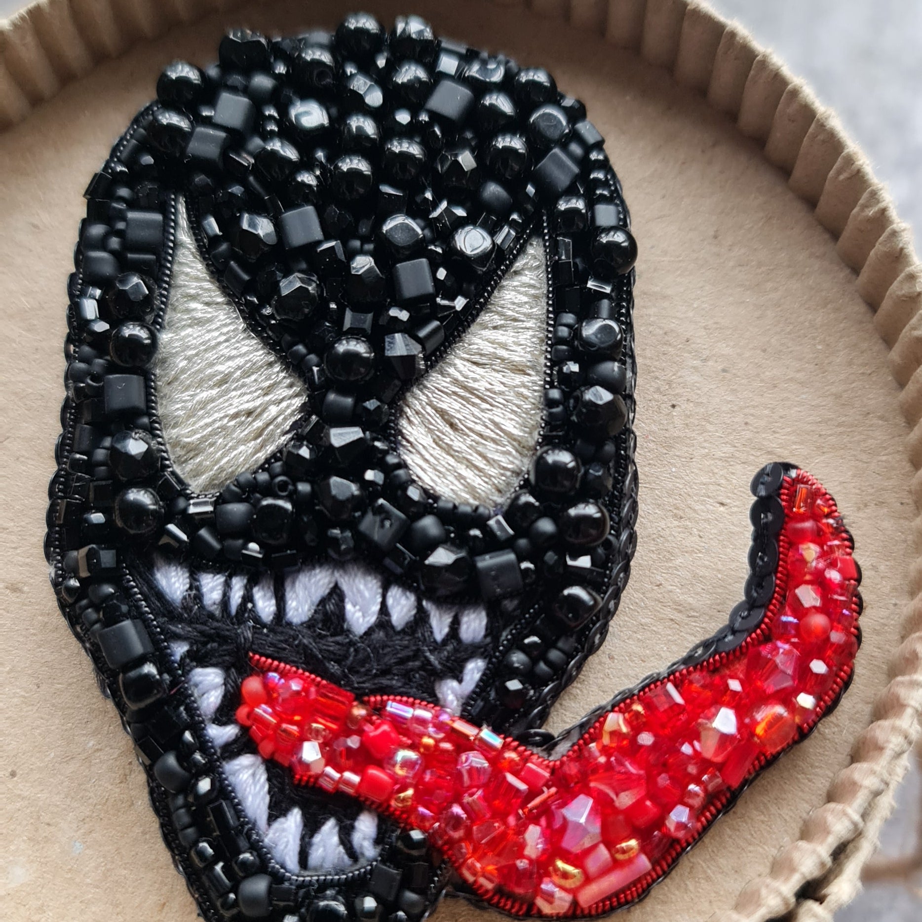 Black Monster Beaded Brooch