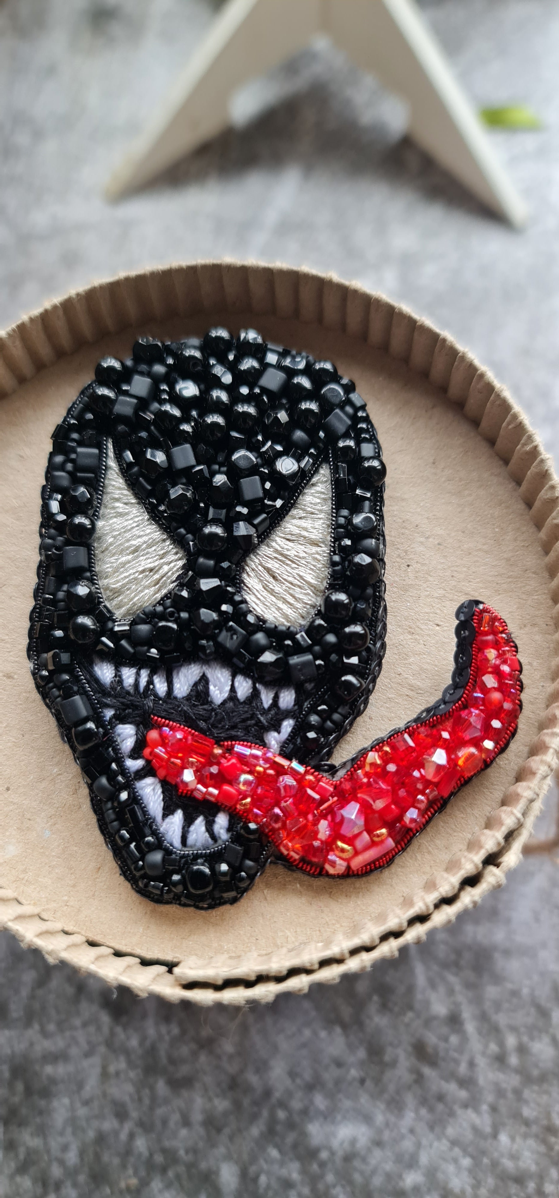 Black Monster Beaded Brooch