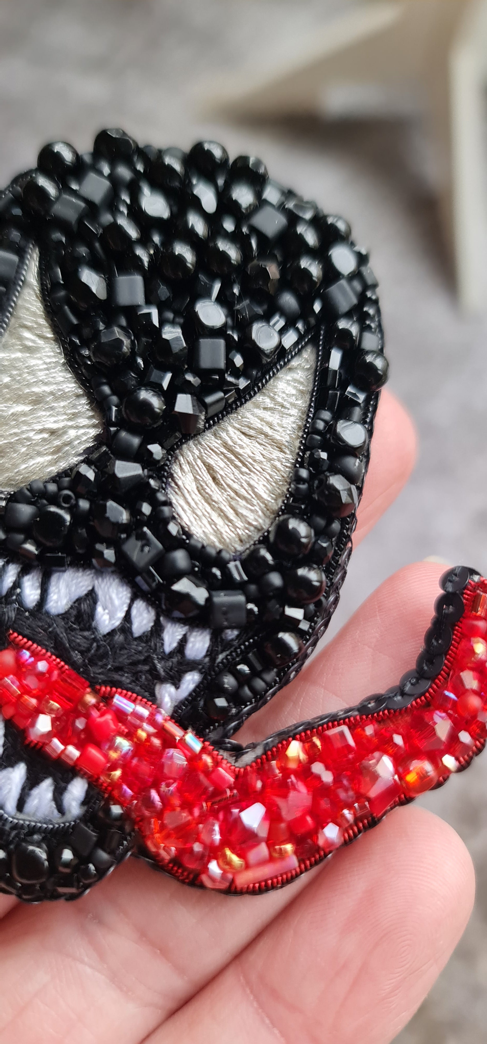 Black Monster Beaded Brooch