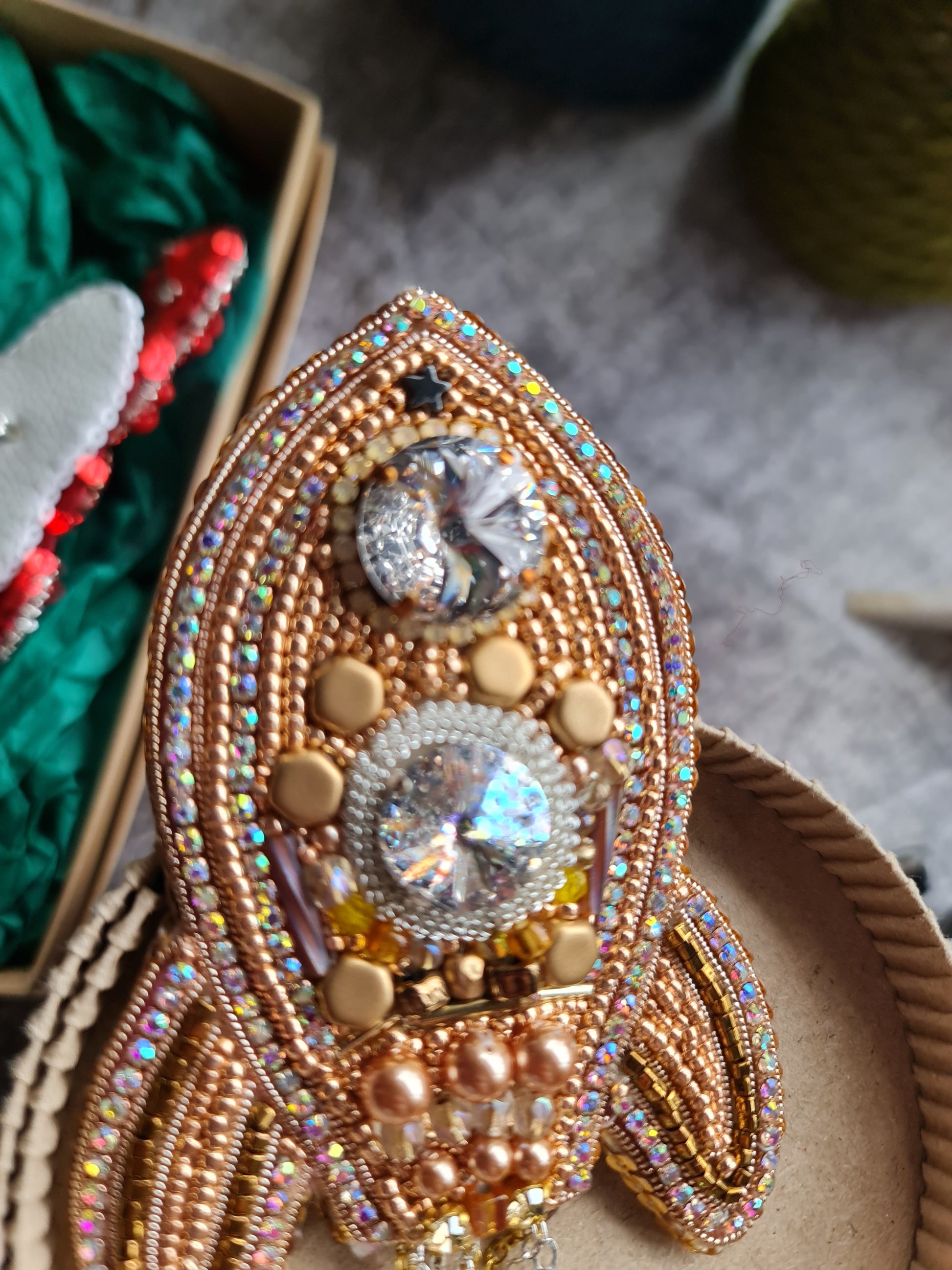 Rocket Beaded Brooch, Hand Embroidered Space Pin