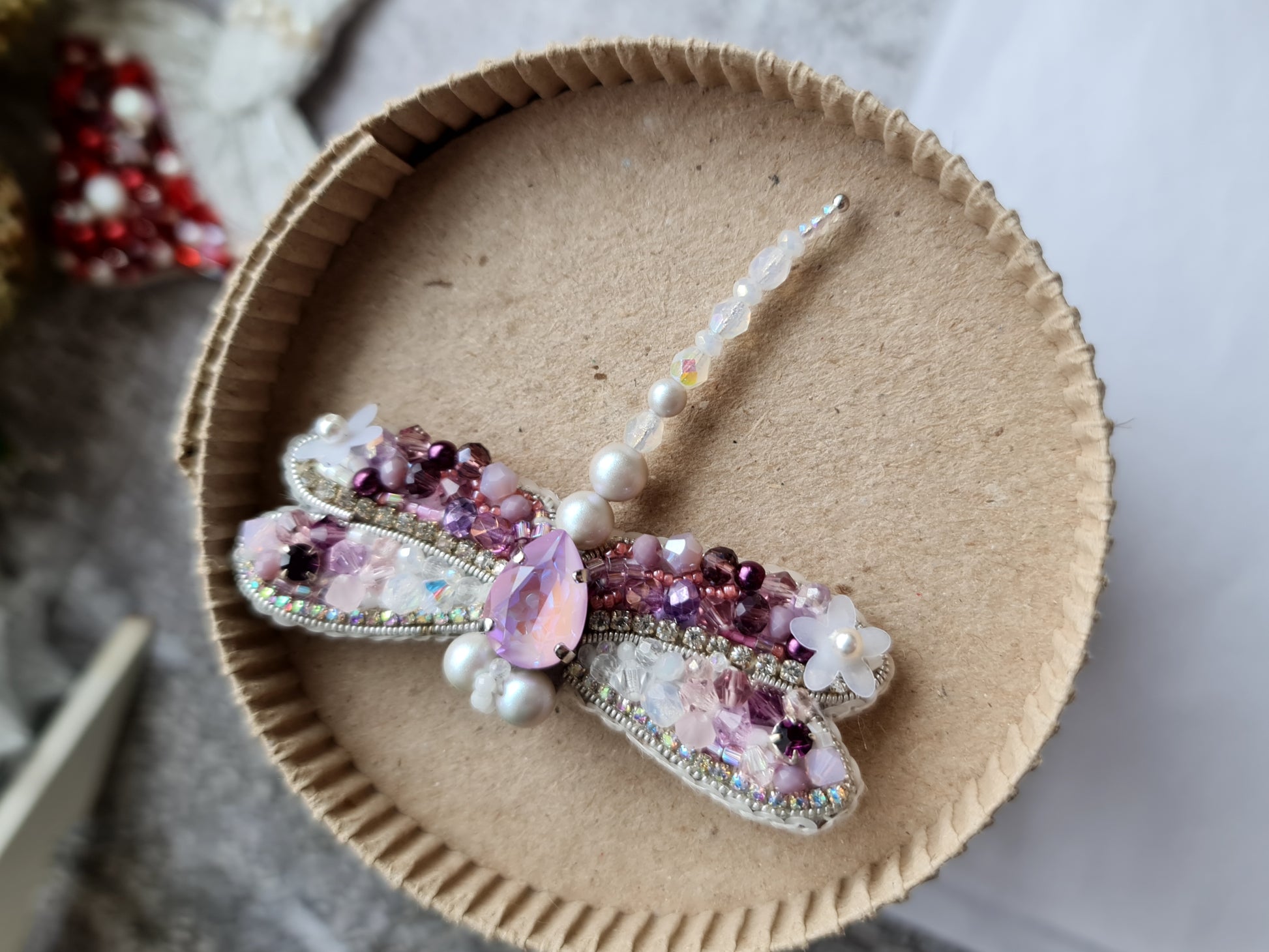 Purple Dragonfly Beaded Brooch
