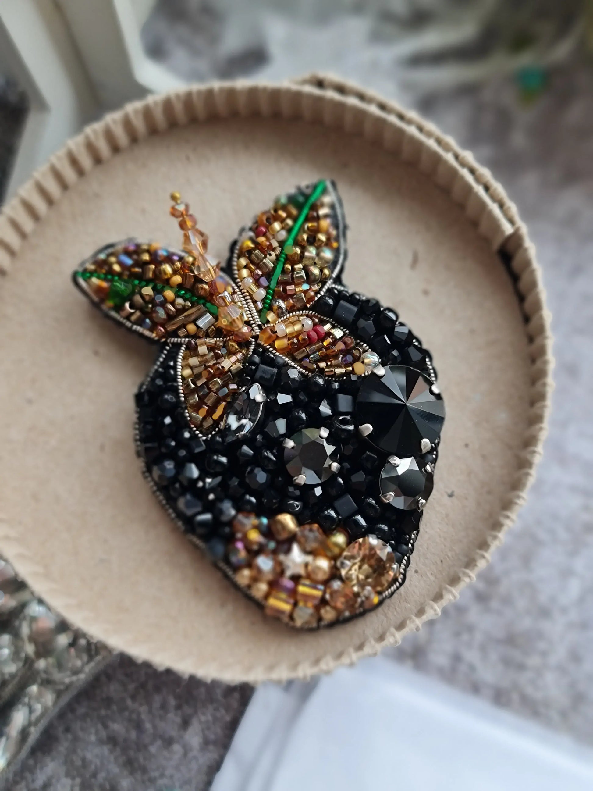 Black Strawberry Beaded Brooch