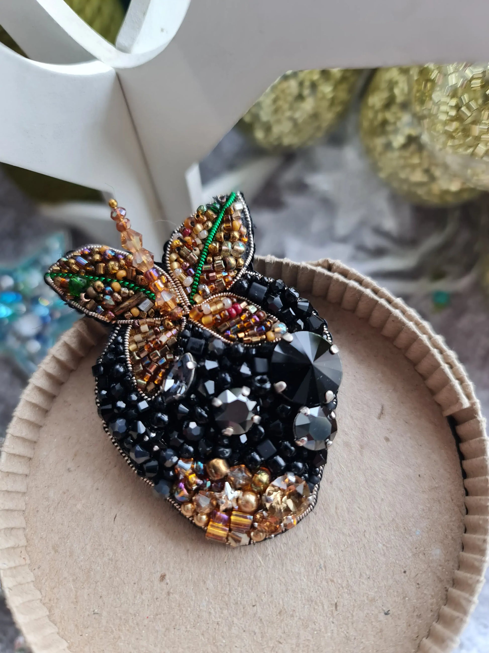 Black Strawberry Beaded Brooch