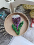 Crocus beaded brooches hand embroidered in purple and purple white colors with green leaves