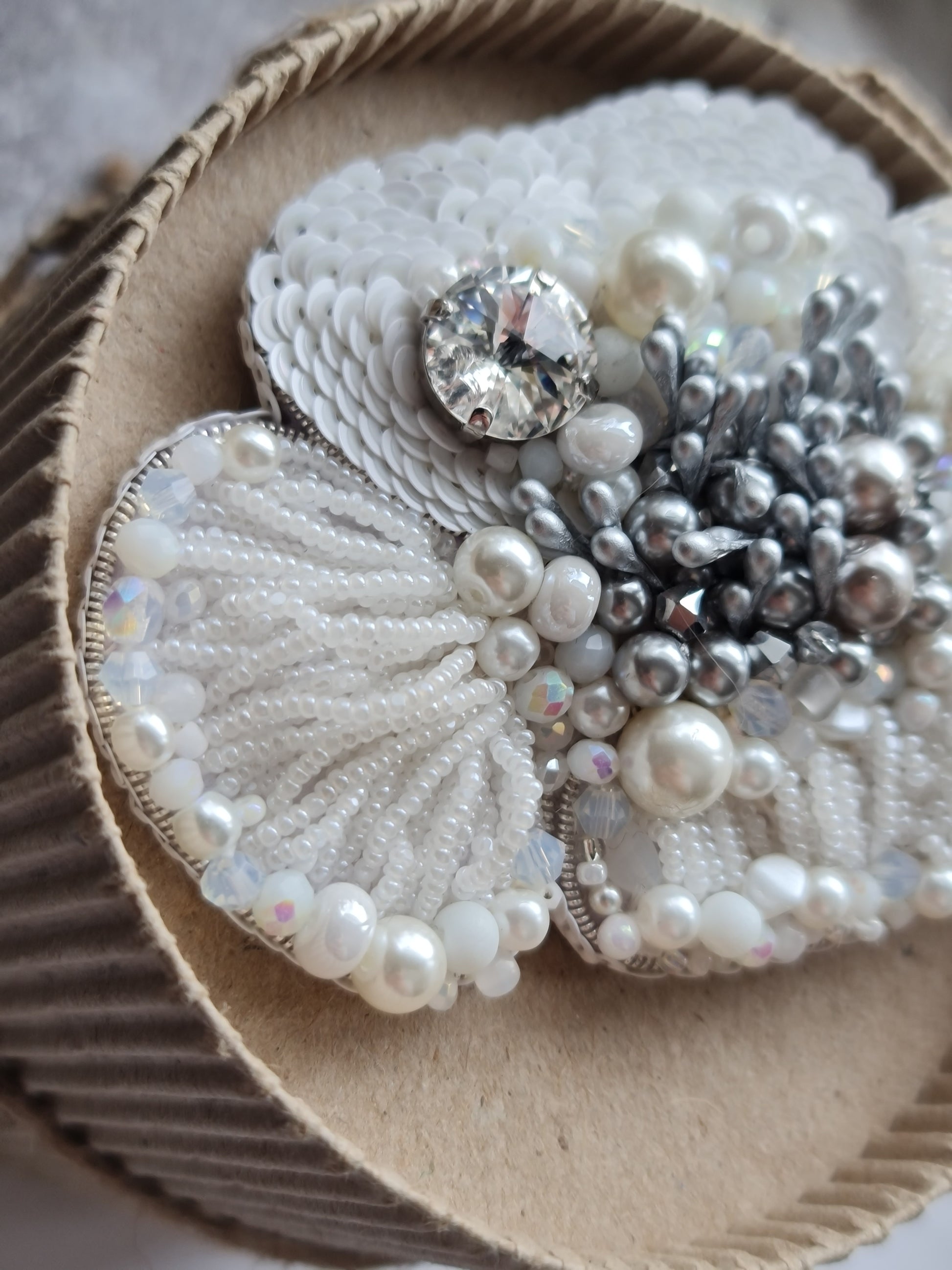 Poppy Flower Beaded Brooch