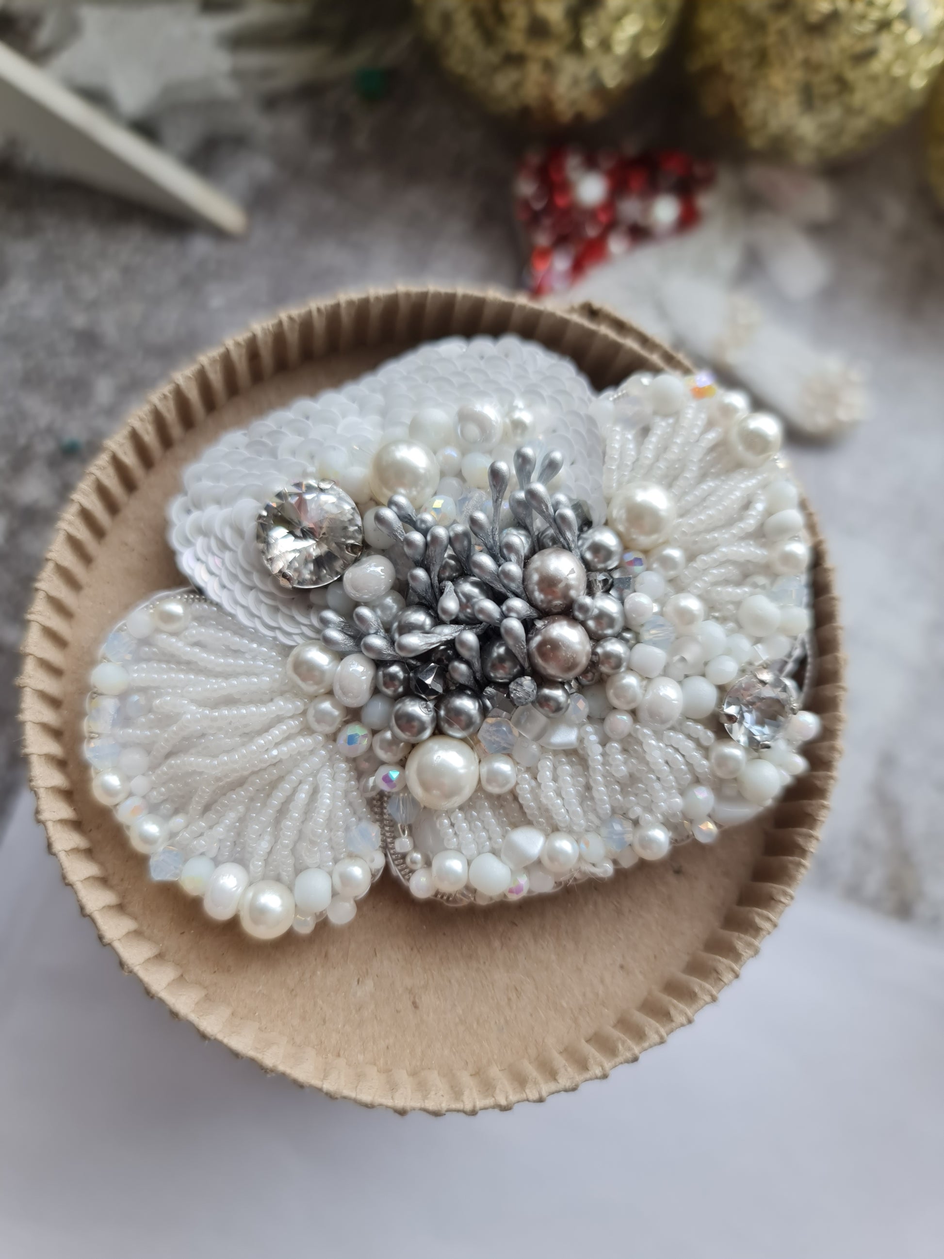 Poppy Flower Beaded Brooch