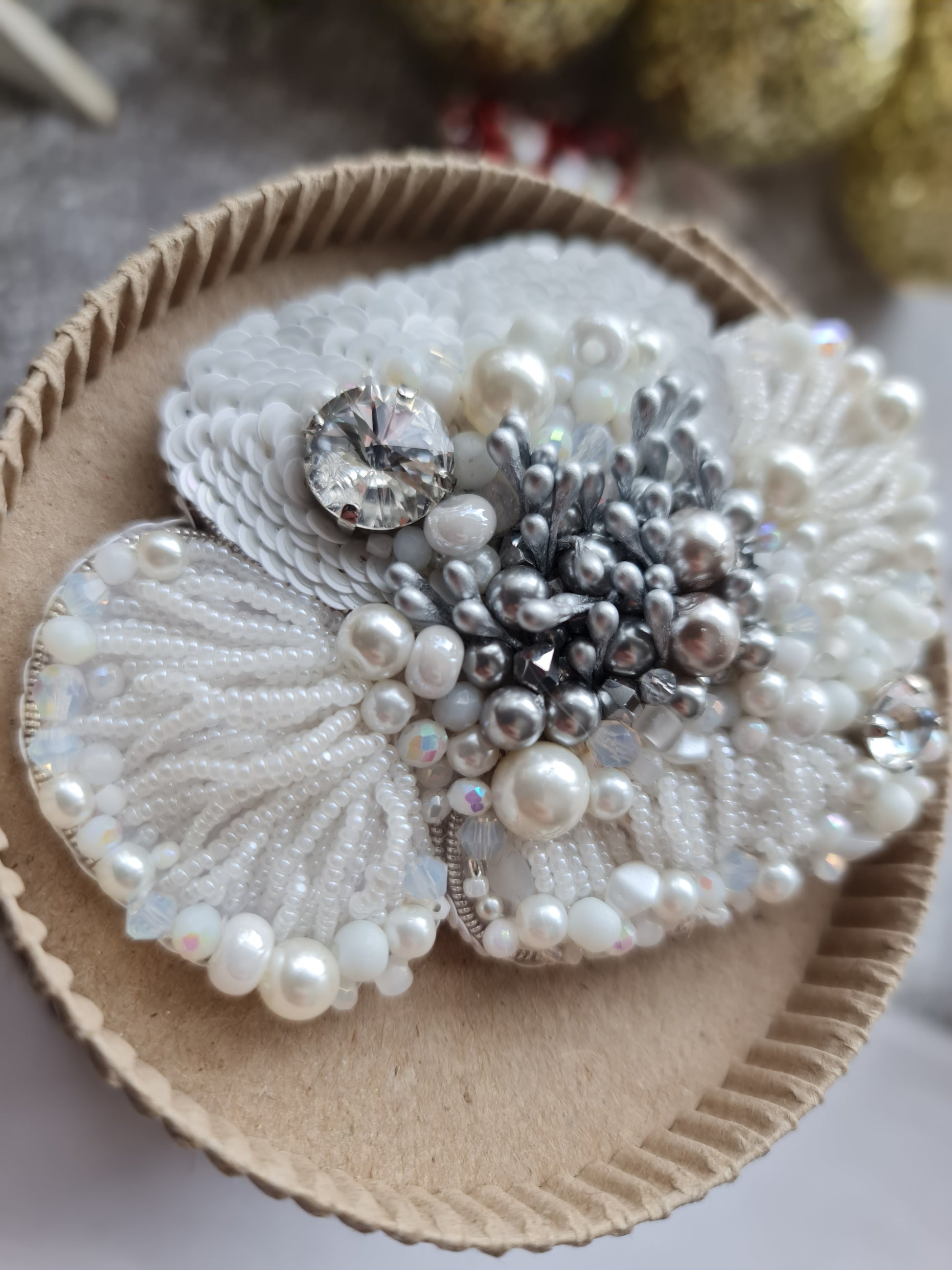 Poppy Flower Beaded Brooch