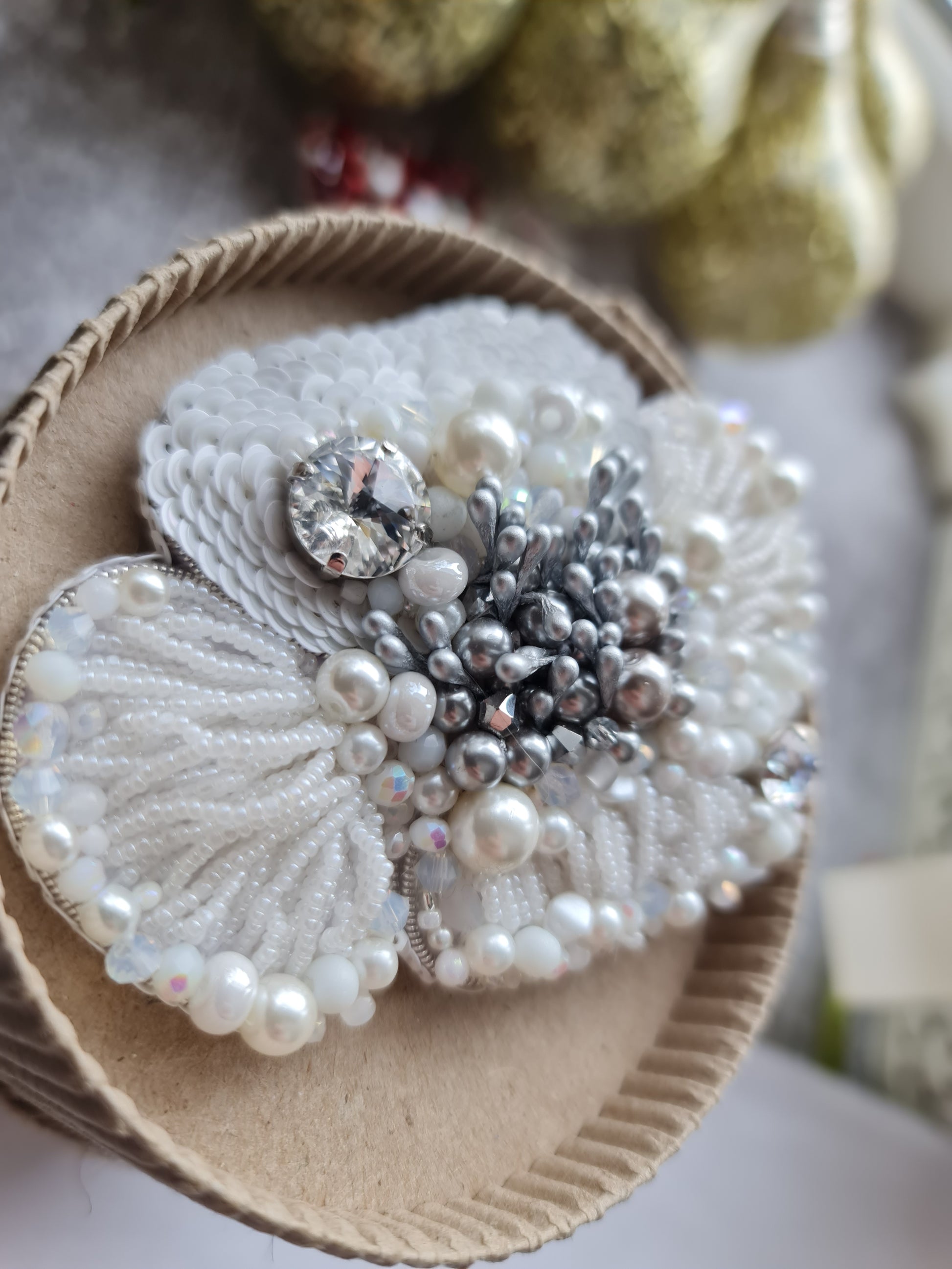 Poppy Flower Beaded Brooch