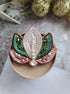 Lotus flower beaded brooch hand embroidered with pink green white sequins pearls and crystal details