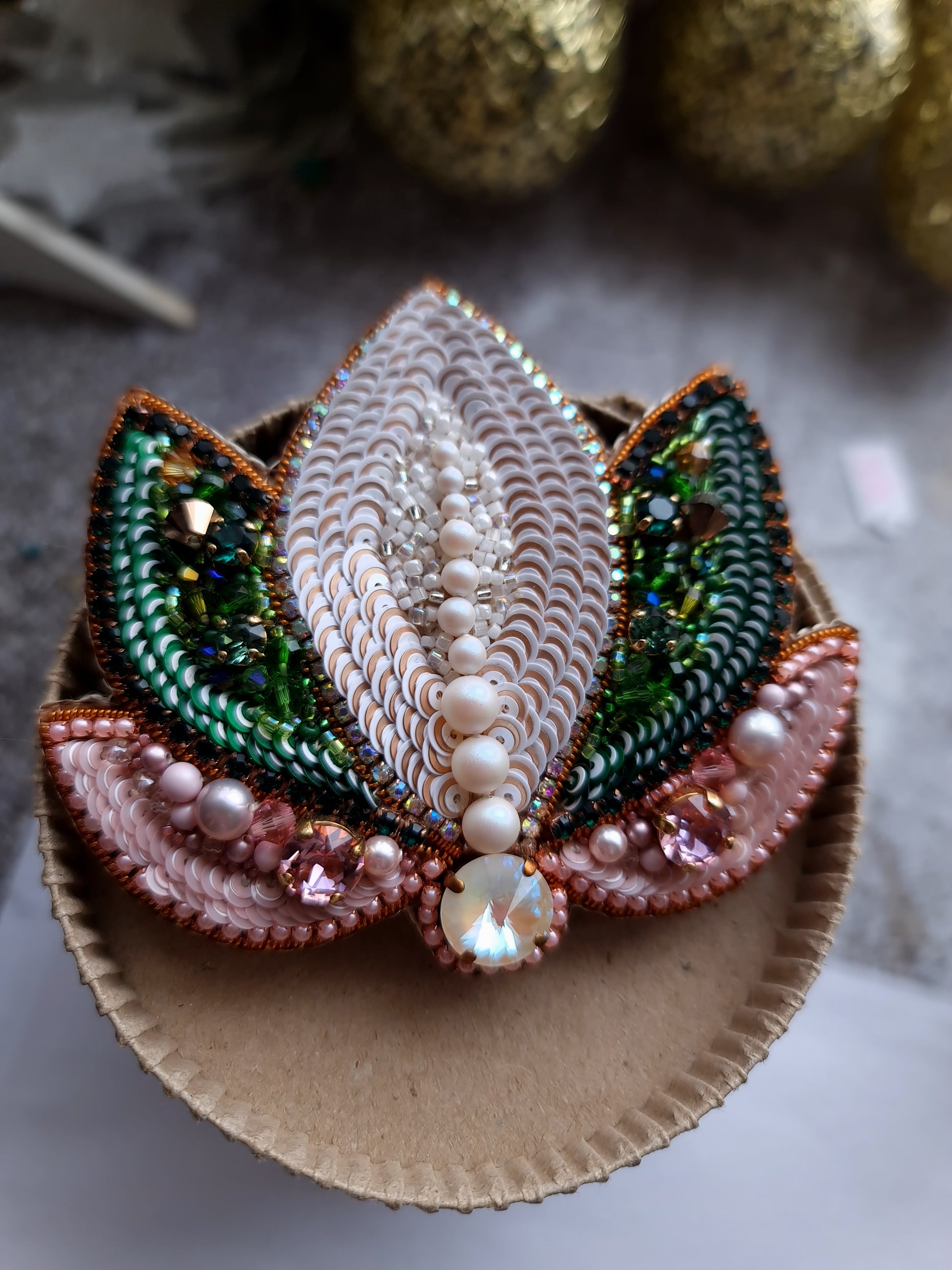 Lotus Flower Beaded Brooch