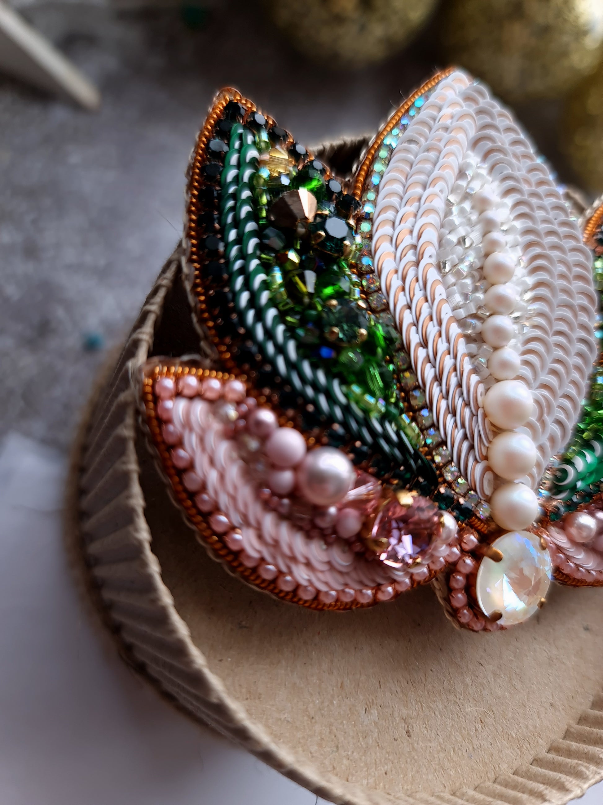 Lotus Flower Beaded Brooch