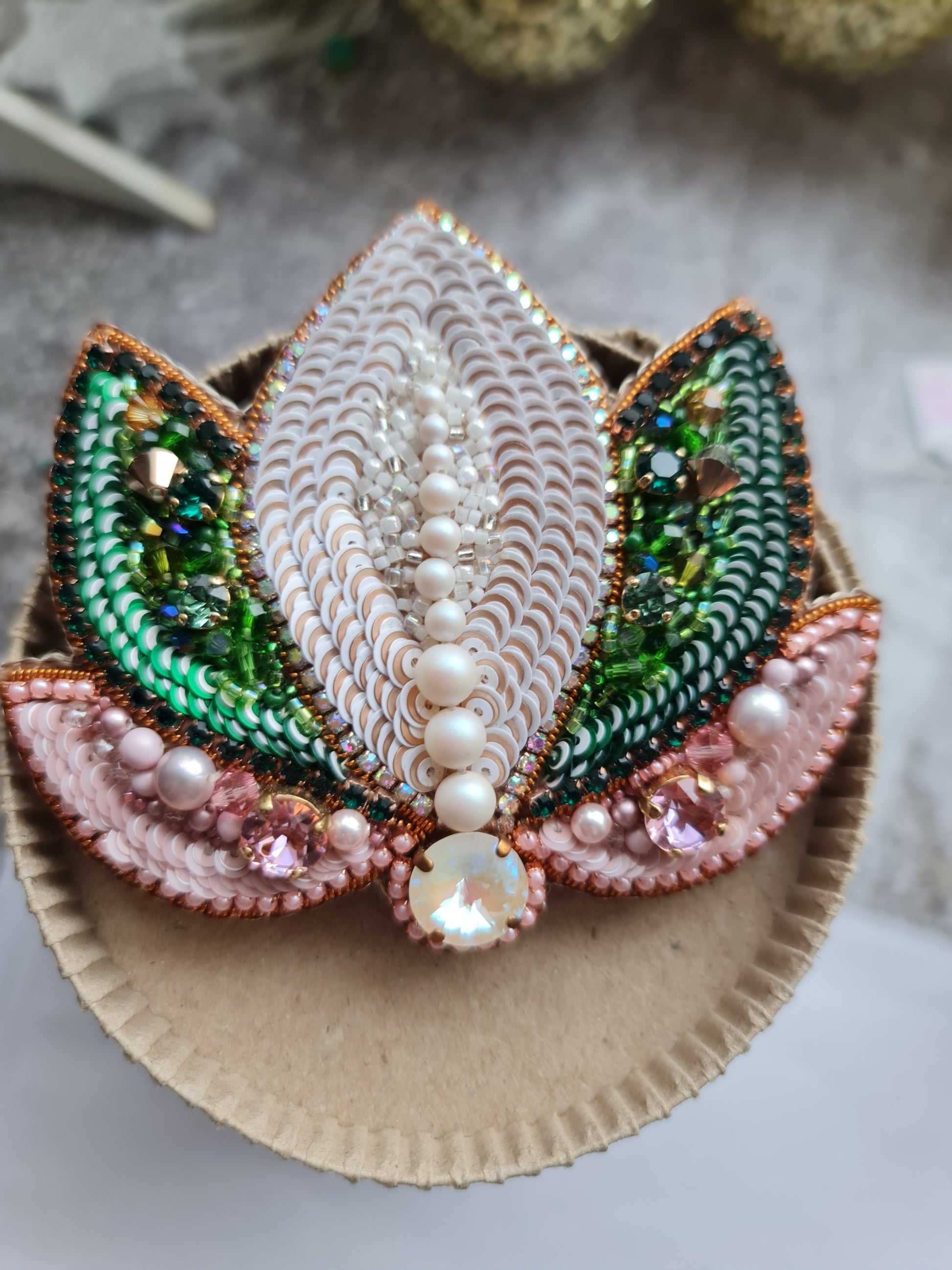 Lotus Flower Beaded Brooch