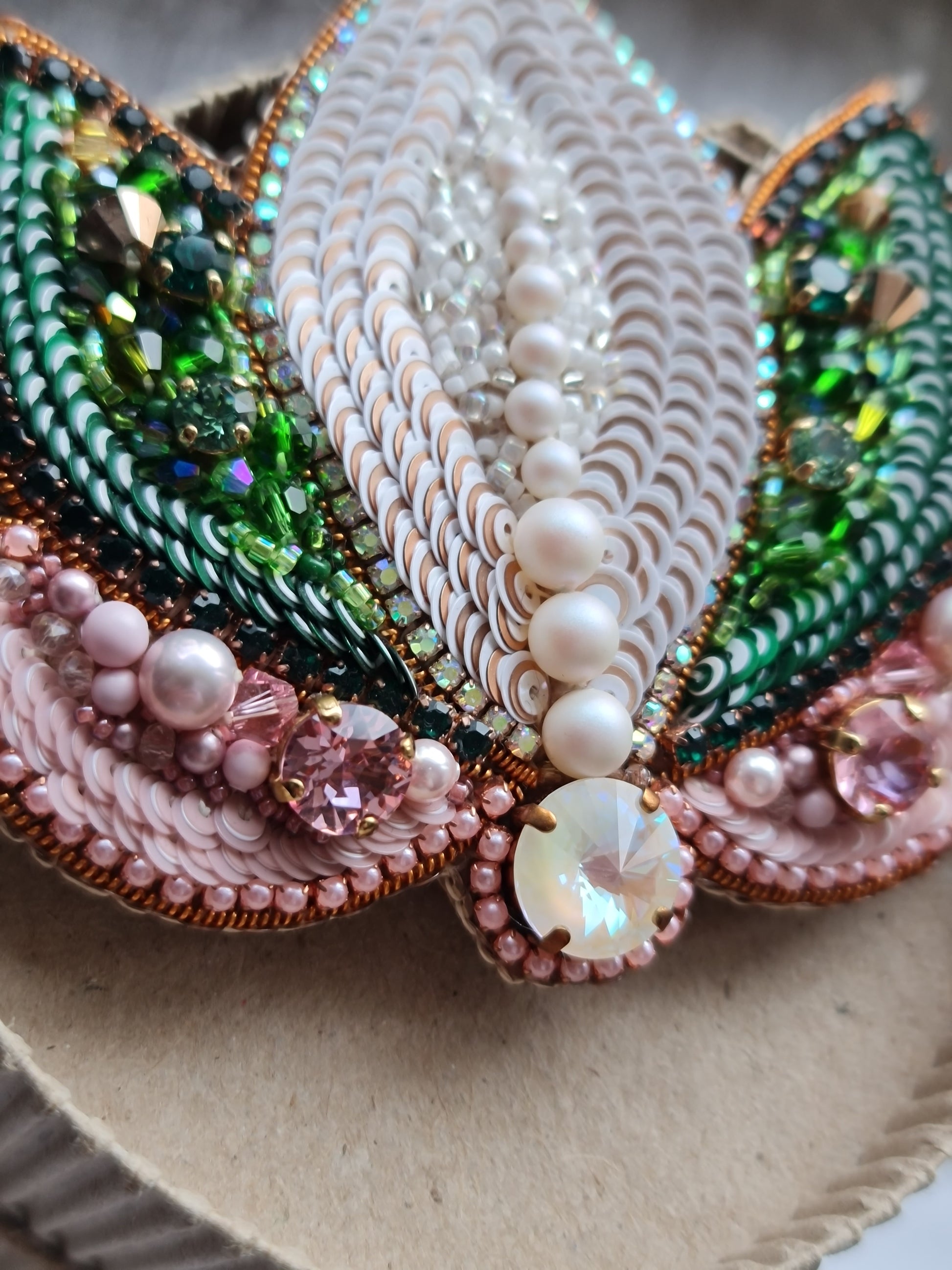 Lotus Flower Beaded Brooch