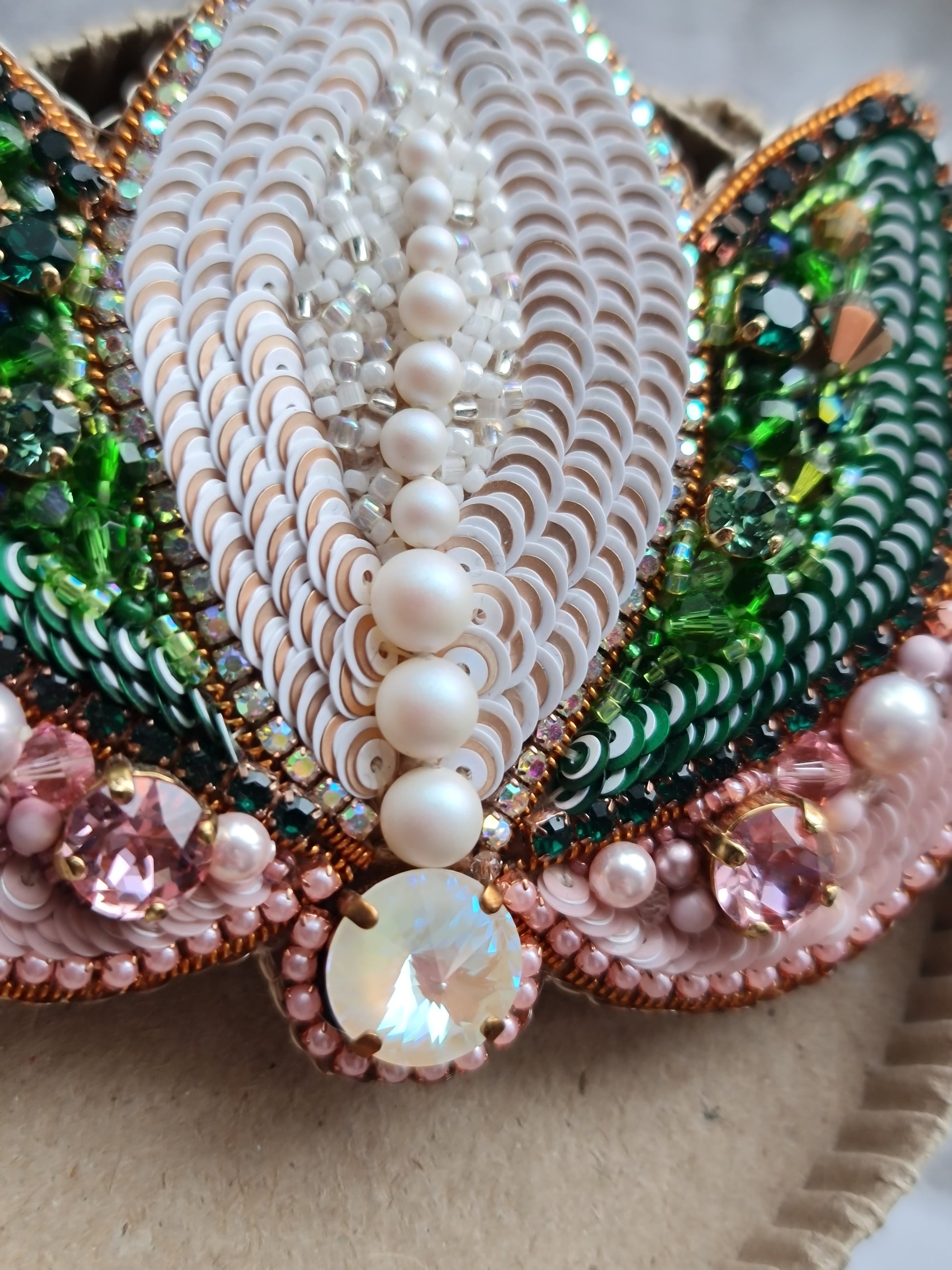 Lotus Flower Beaded Brooch
