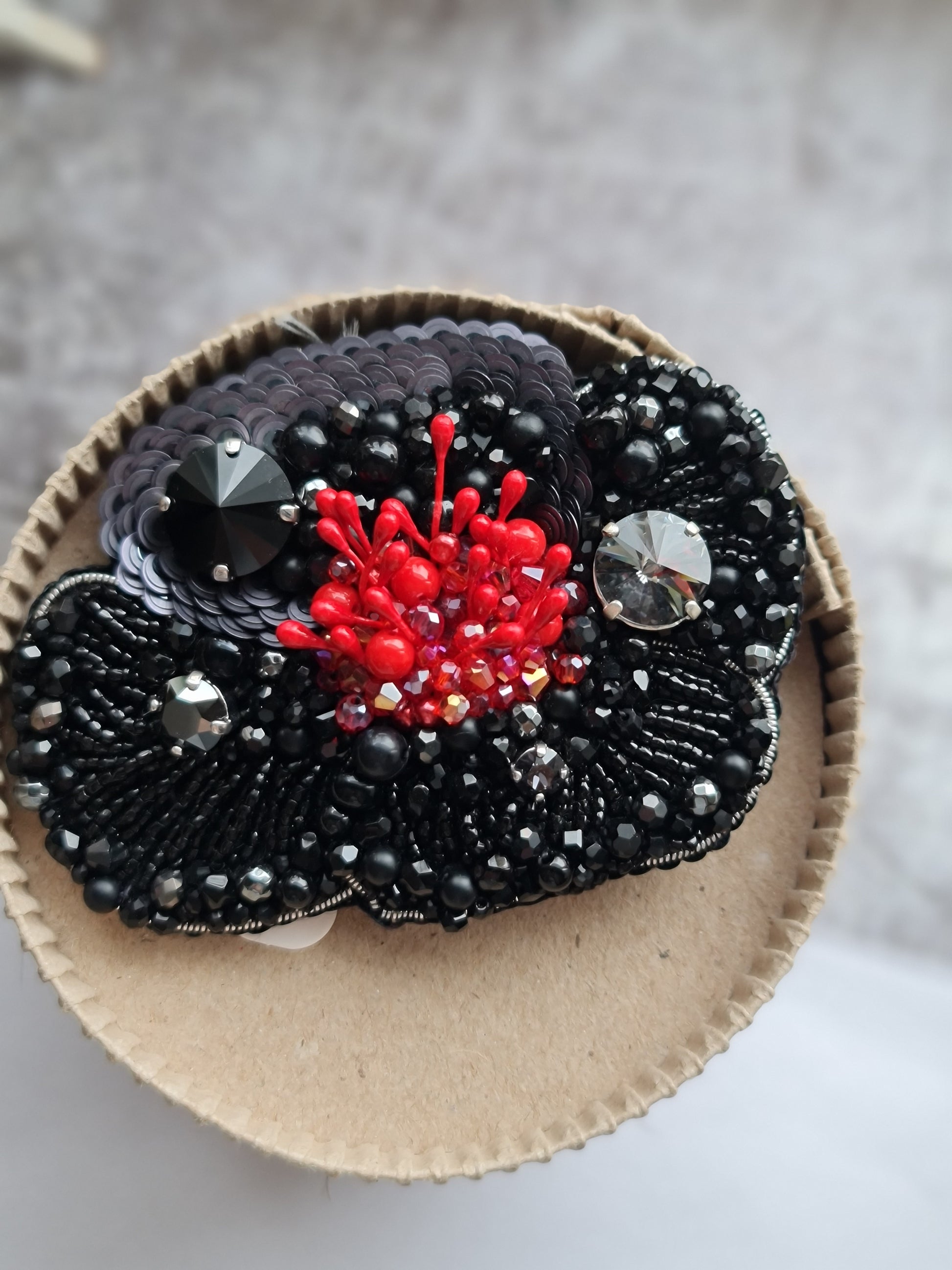 Poppy Flower Beaded Brooch