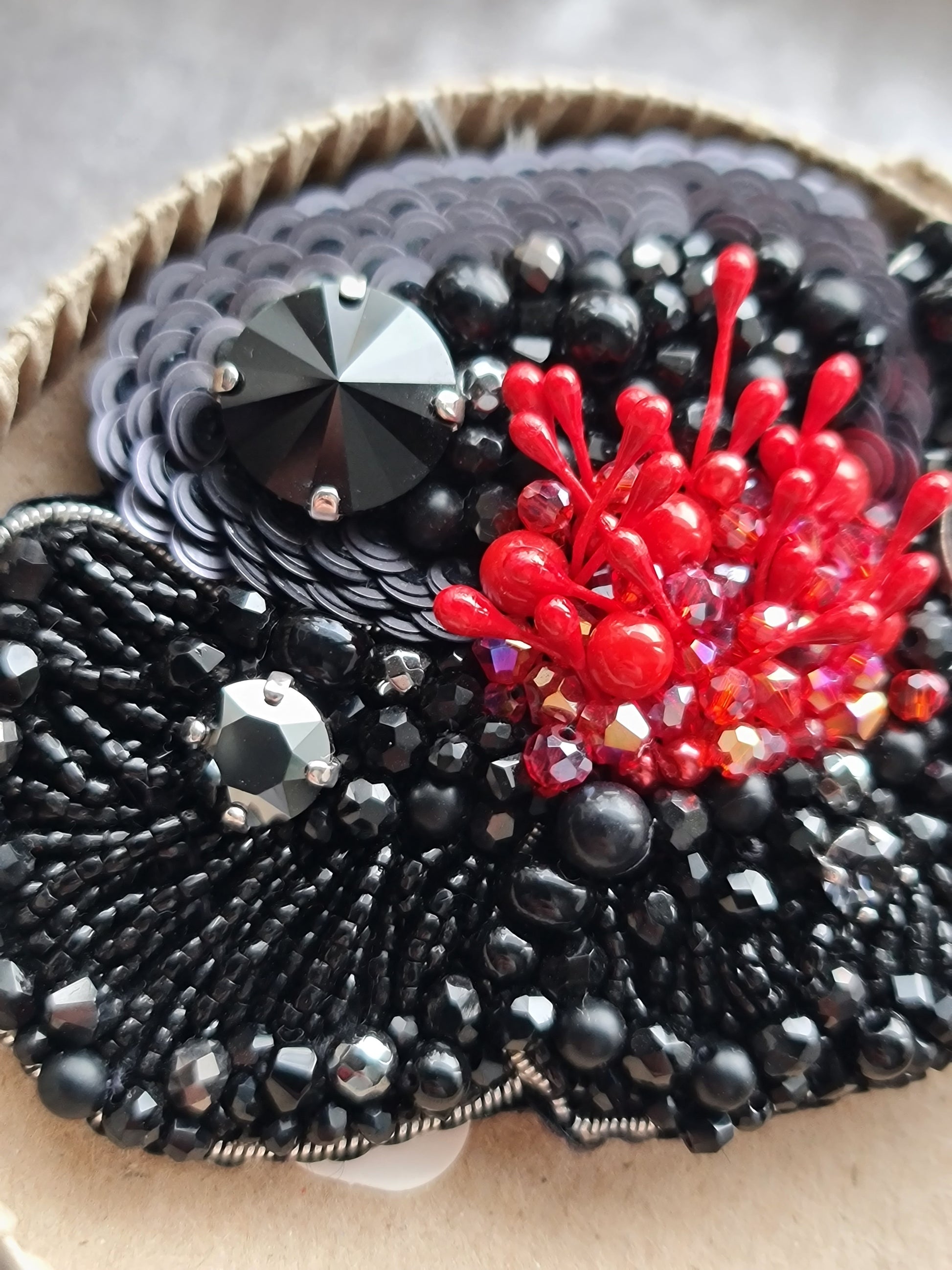 Poppy Flower Beaded Brooch