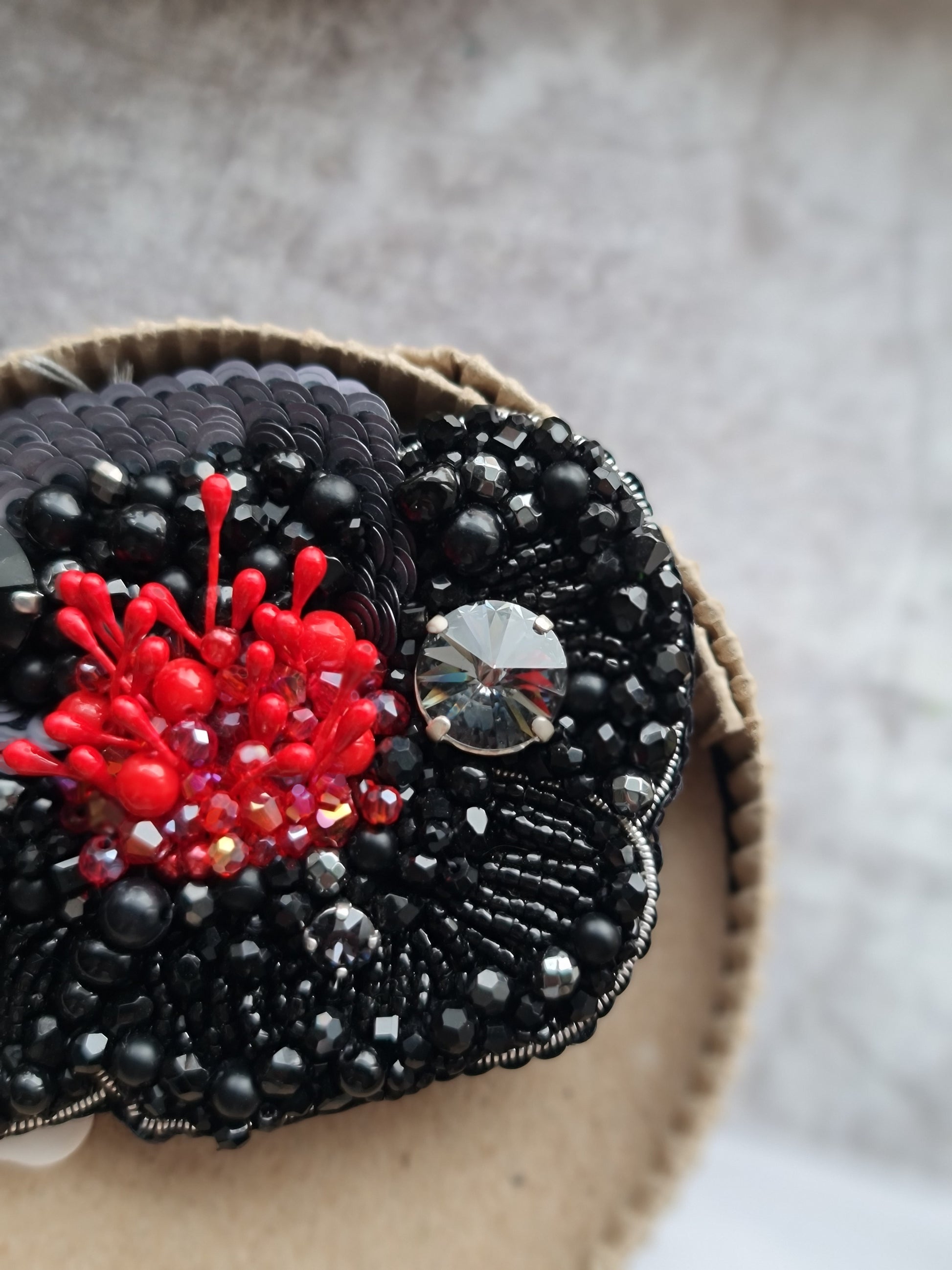 Poppy Flower Beaded Brooch
