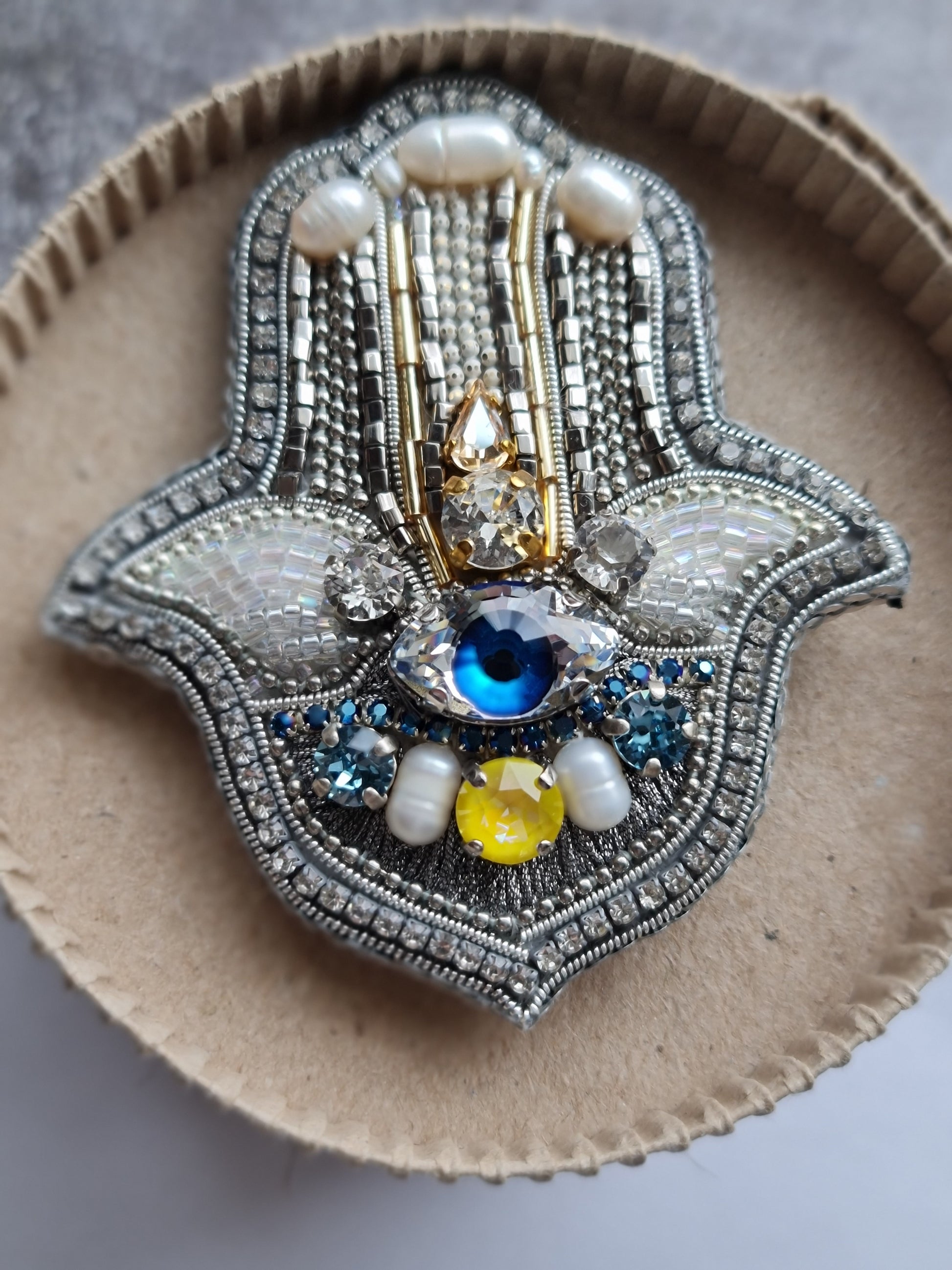 Hamsa Hand Beaded Brooch