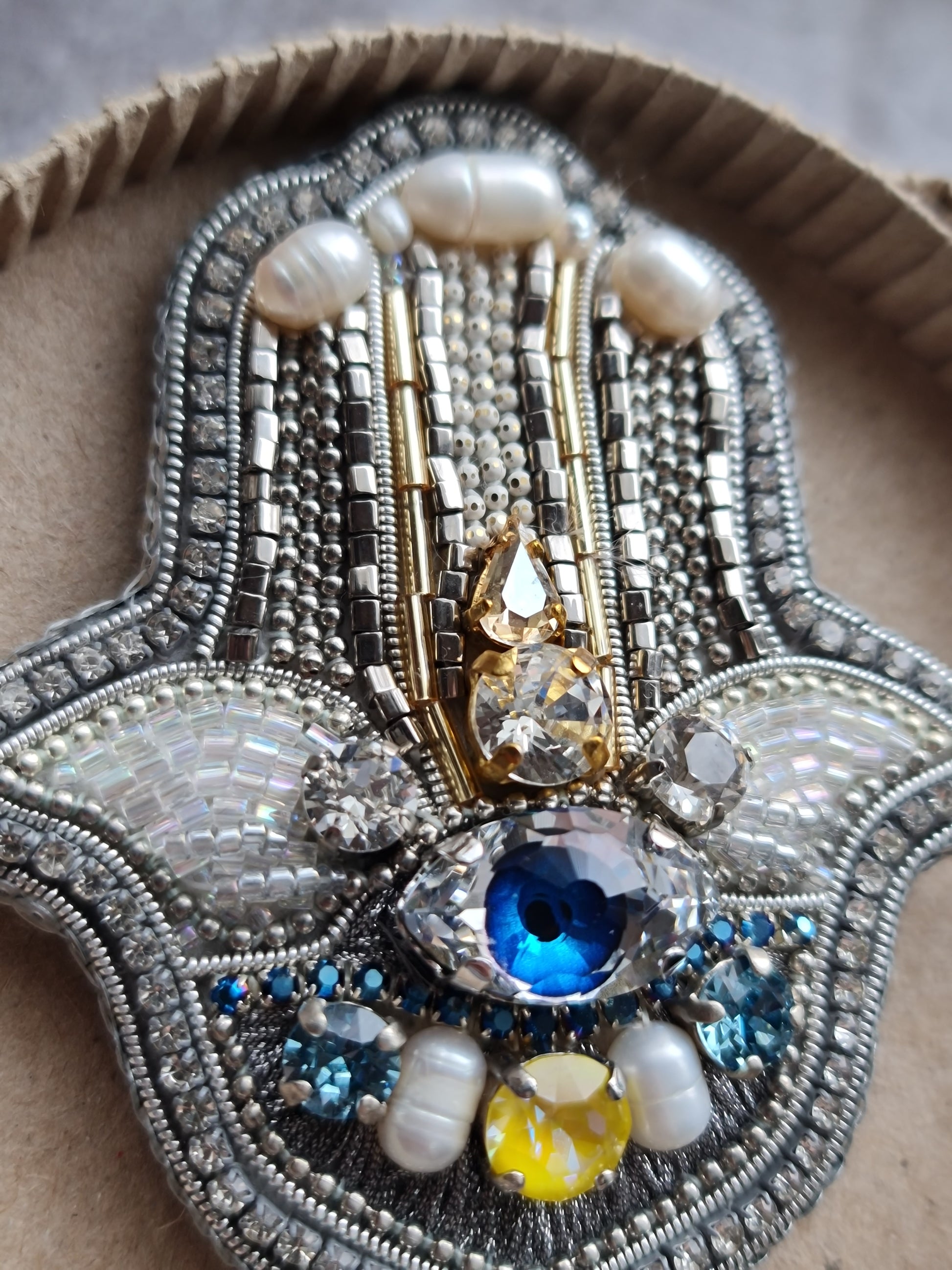 Hamsa Hand Beaded Brooch