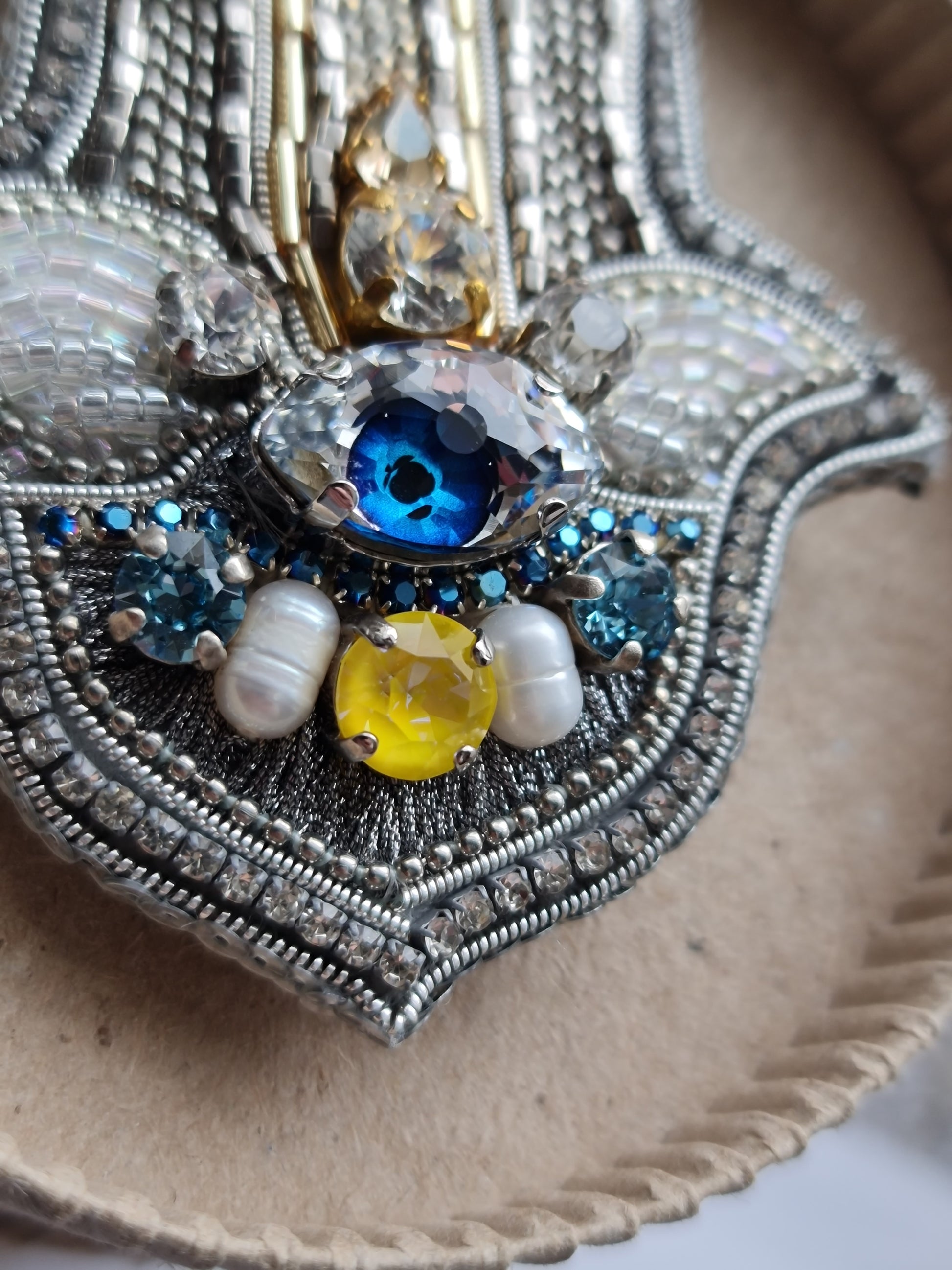 Hamsa Hand Beaded Brooch